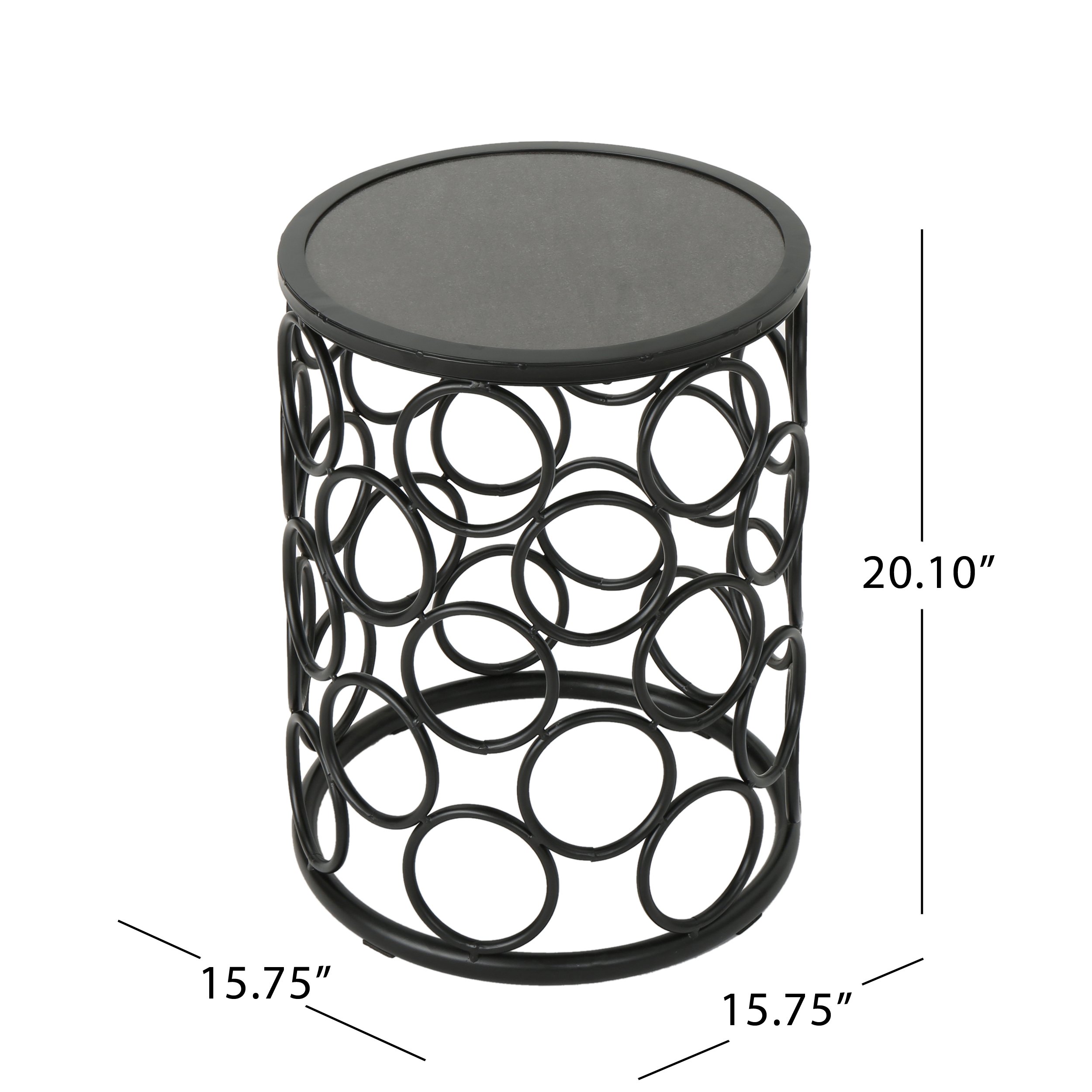 Christopher Knight Home Beryl Outdoor 16 Inch Grey Ceramic Tile Side Table with Black Metal Frame - Perfect for Patio, Garden, and Poolside Decor