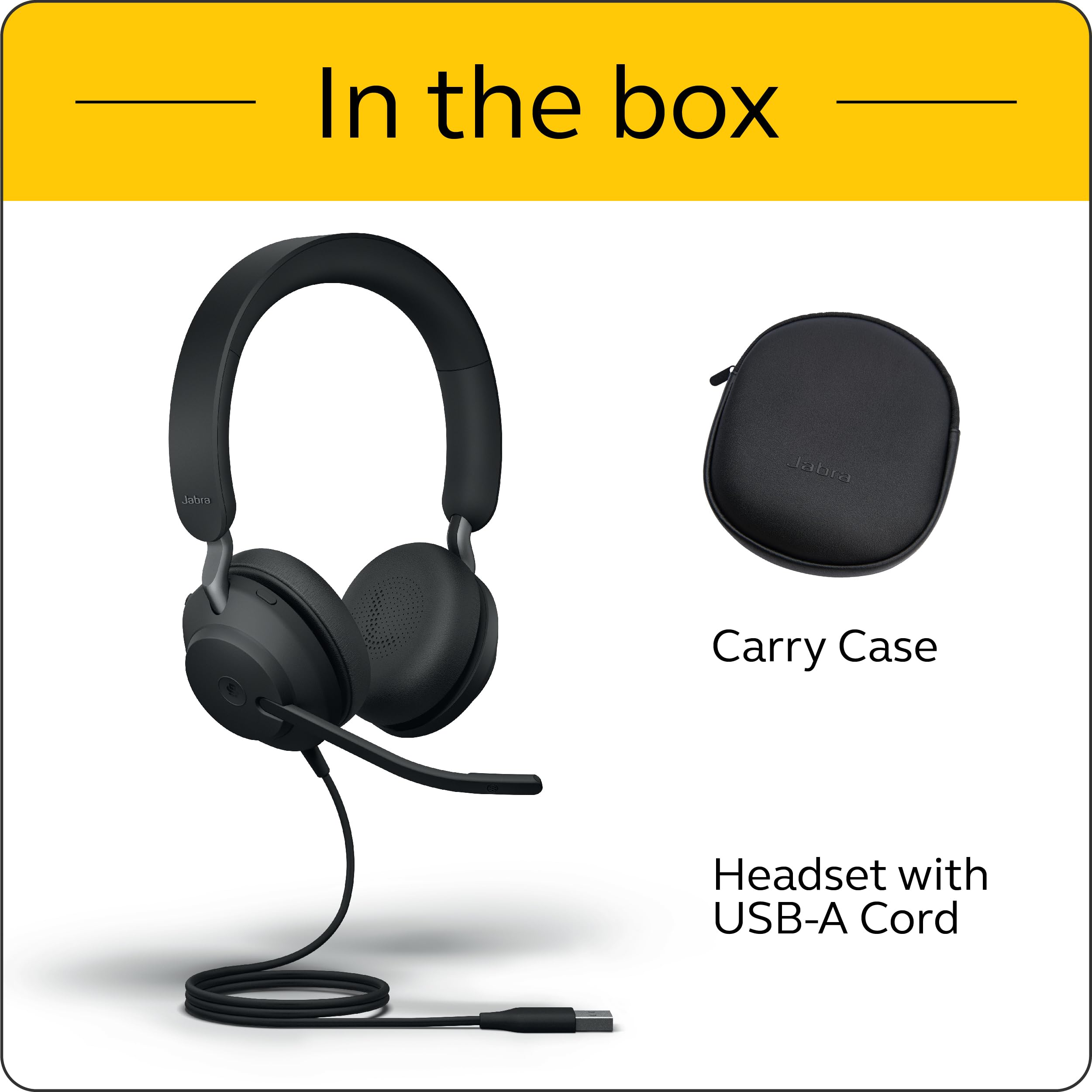 Jabra Evolve2 40 UC Wired Headphones with USB-A - Stereo Office Headset for Telework, Calls & Music | All-Day Comfort & Passive Noise Cancelling | UC-Optimized for Microsoft Teams, Zoom | Perfect for Remote Work & Online Meetings