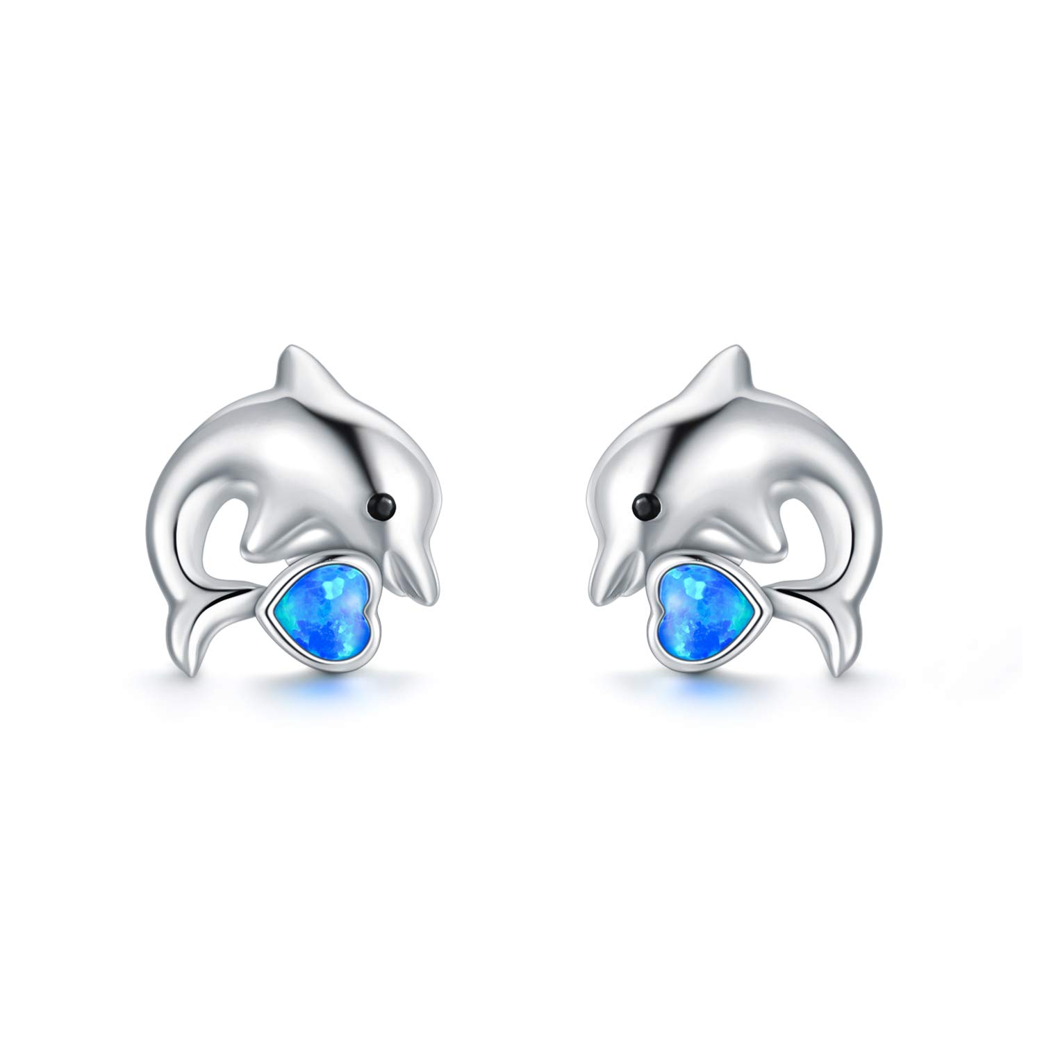 TOUPOP Sterling Silver Stud Earrings for Women - Dolphin, Jellyfish, Owl & Shark Designs with Created Opal | Cute Ocean Animal Jewelry for Girls | Birthday & Christmas Gift Ideas | Perfect for Beach Parties, Casual Wear & Special Occasions