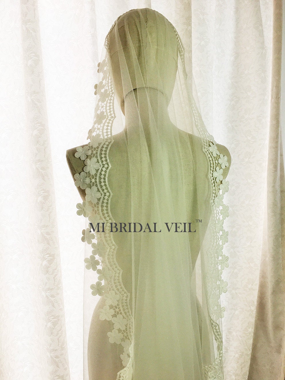 Boho Mantilla Venice Lace Wedding Veil with Tassel Trim - Elegant Bridal Veil for Boho, Beach & Vintage Weddings | Perfect for Brides, Photoshoots & Special Occasions