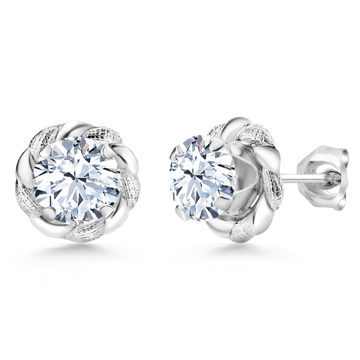 Gem Stone King 925 Sterling Silver 6MM Round Gemstone Birthstone Flower Stud Earrings for Women & Men - Perfect Gift for Birthday, Anniversary & Special Occasions