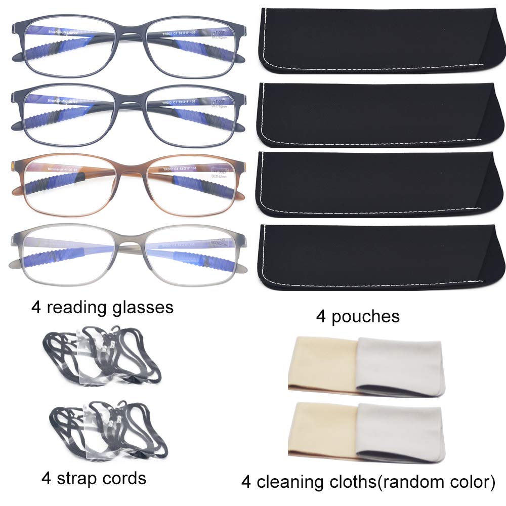4 Pack Blue Light Blocking Reading Glasses - Flexible Lightweight Anti-Eyestrain Computer Glasses for Women & Men (+2.75 Strength) - Perfect for Office Work, Gaming & Screen Time