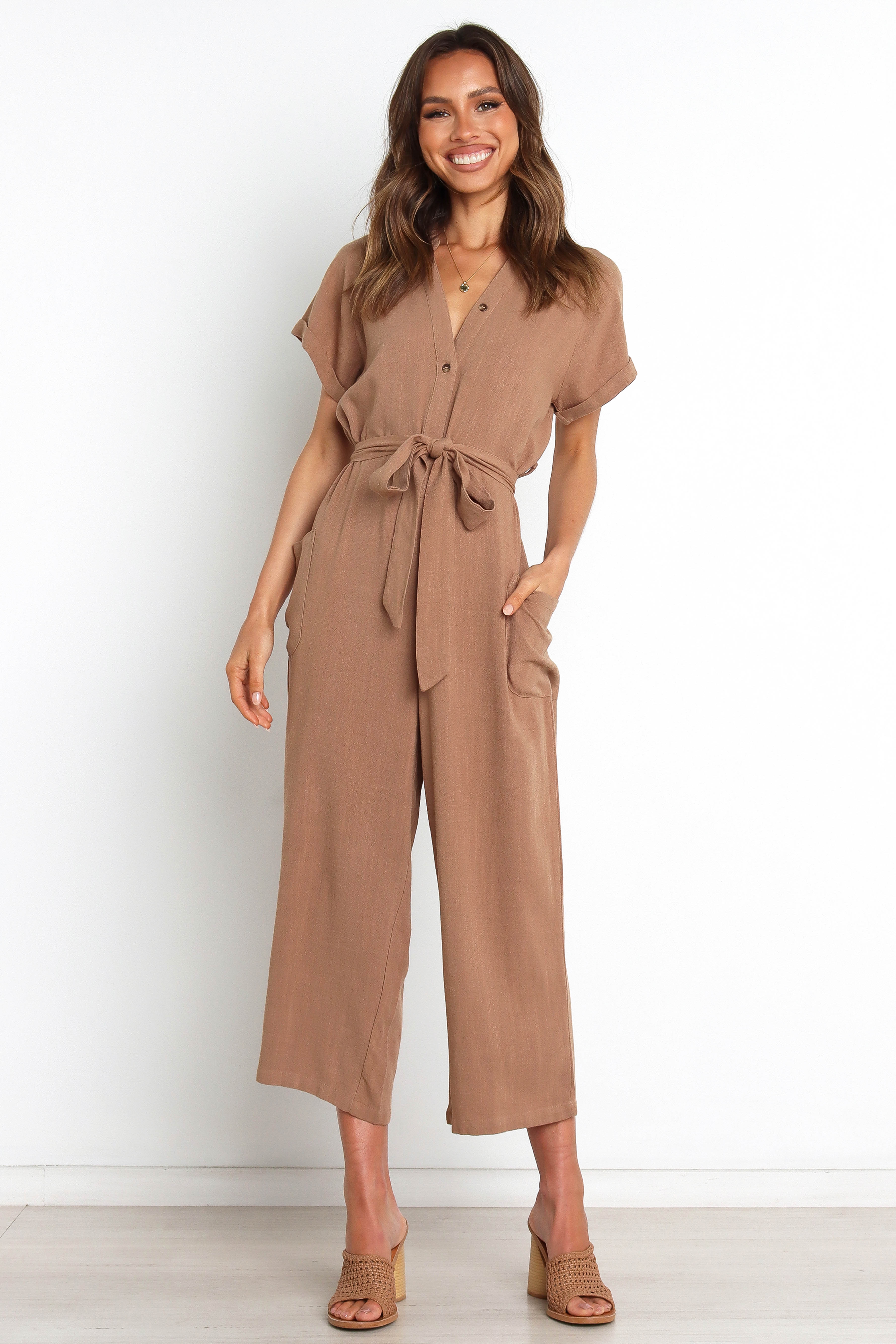 Archie Women's Mocha Jumpsuit - Stylish One-Piece Romper for Casual Outings, Date Nights & Summer Vacations