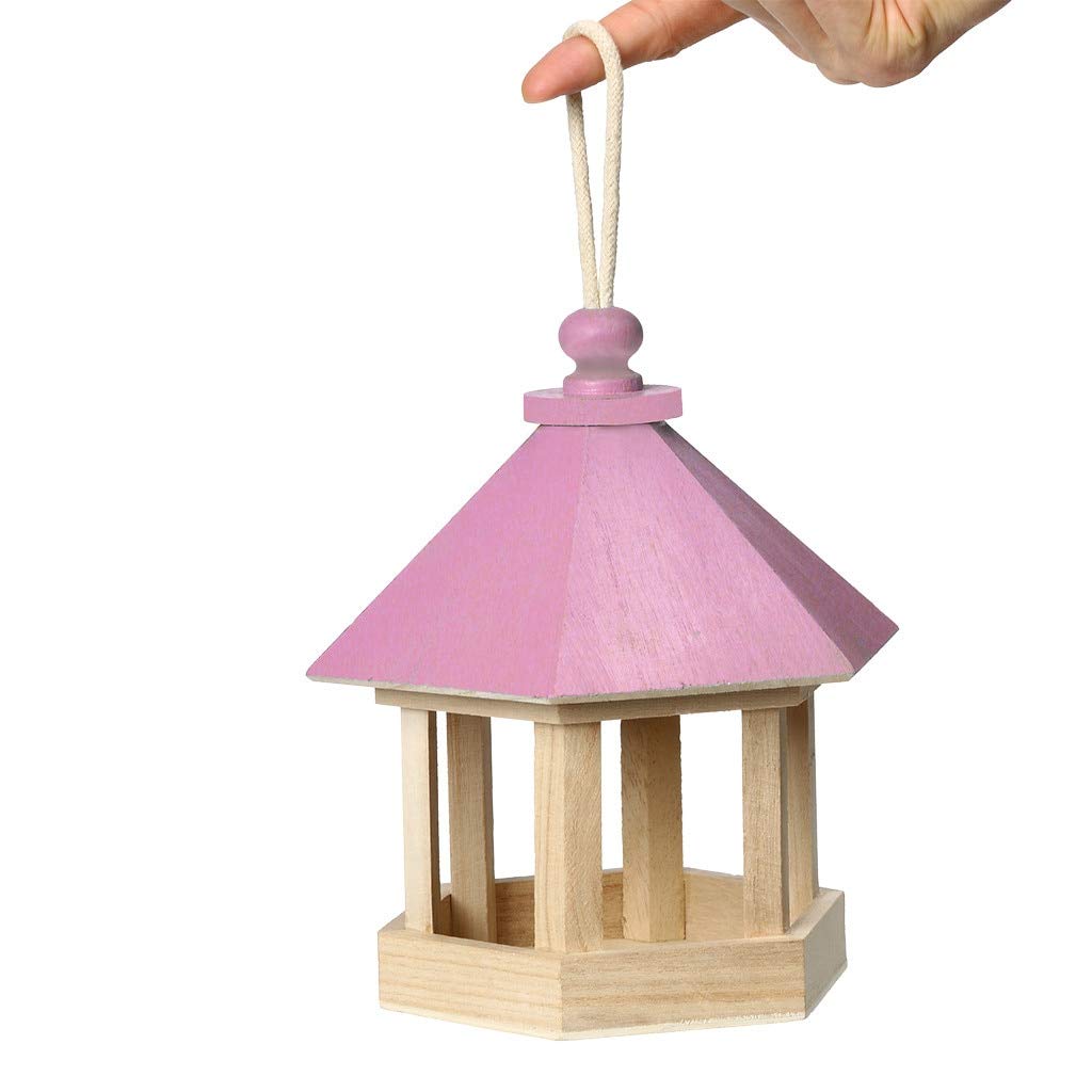 ZSQZJJ Hexagon Wooden Bird Feeder with Roof - Outdoor Hanging Bird House for Garden, Yard & Patio Decoration - Attracts Wild Birds for Birdwatching & Nature Lovers
