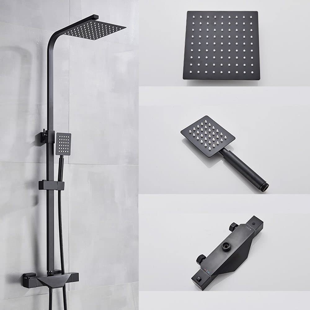 UIOXAIE Thermostatic Shower System Kit - Matte Black Square Shower Faucet with Temperature Control for Bathtub & Shower | Perfect for Modern Bathroom Renovations & Spa-Like Experience