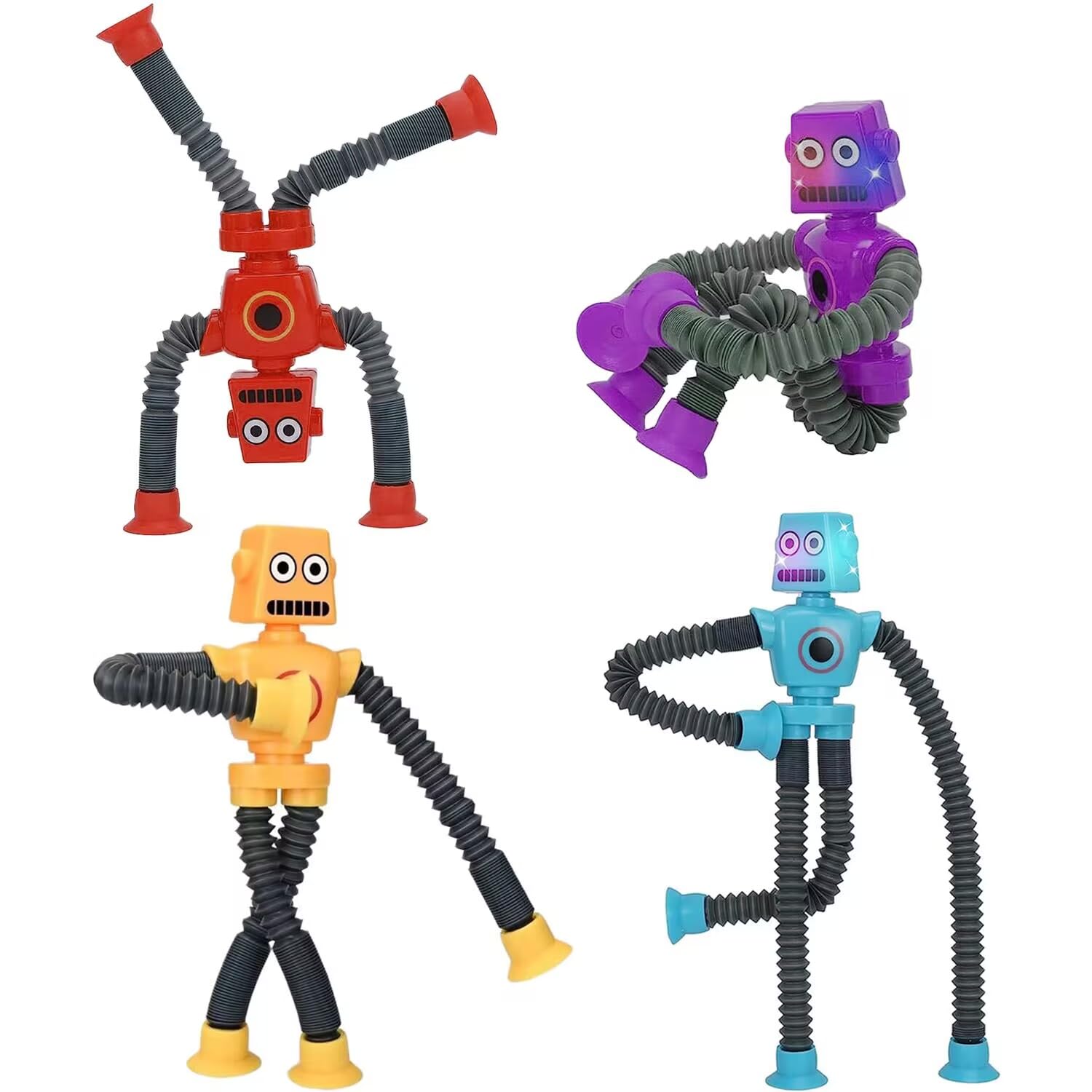 **4PCS Telescopic Suction Cup Robot Pop Tubes Fidget Toys – Sensory Toys for Toddlers, Autism & ADHD Relief – Fun Stress Relief for Kids, Boys & Girls – Perfect for Home, School & Travel Play**