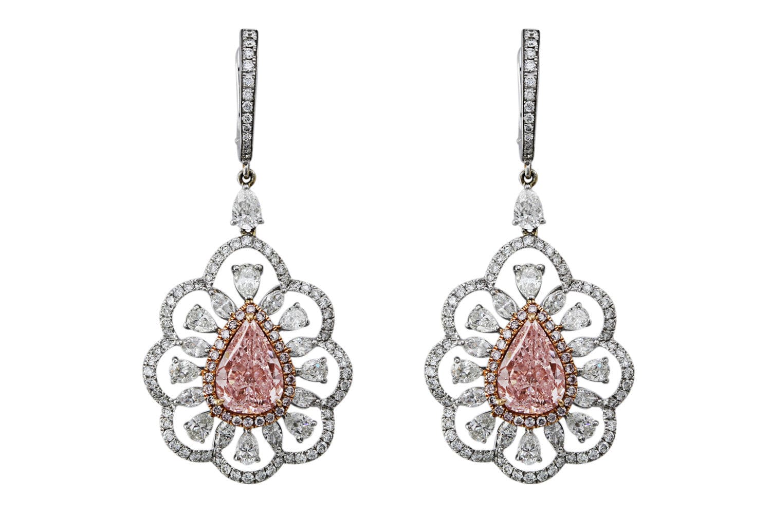 18K White & Pink Gold Fancy Pink Diamond Pear Earrings for Women - Elegant Wedding, Anniversary & Special Occasion Jewelry Gift
