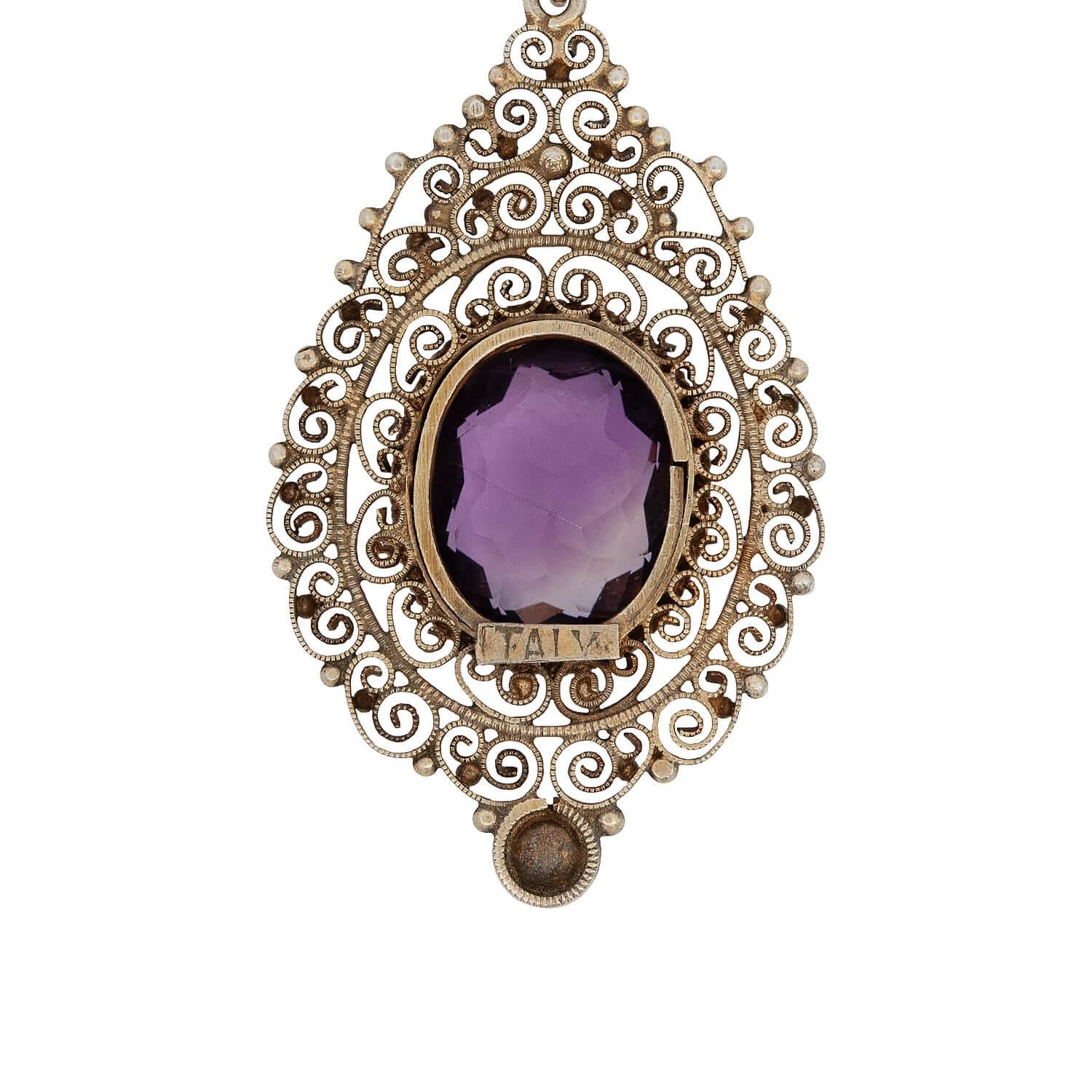 Antique Edwardian Italian Silver Gilt Amethyst Drop Earrings - Vintage Jewelry for Women, Wedding, Party & Special Occasions