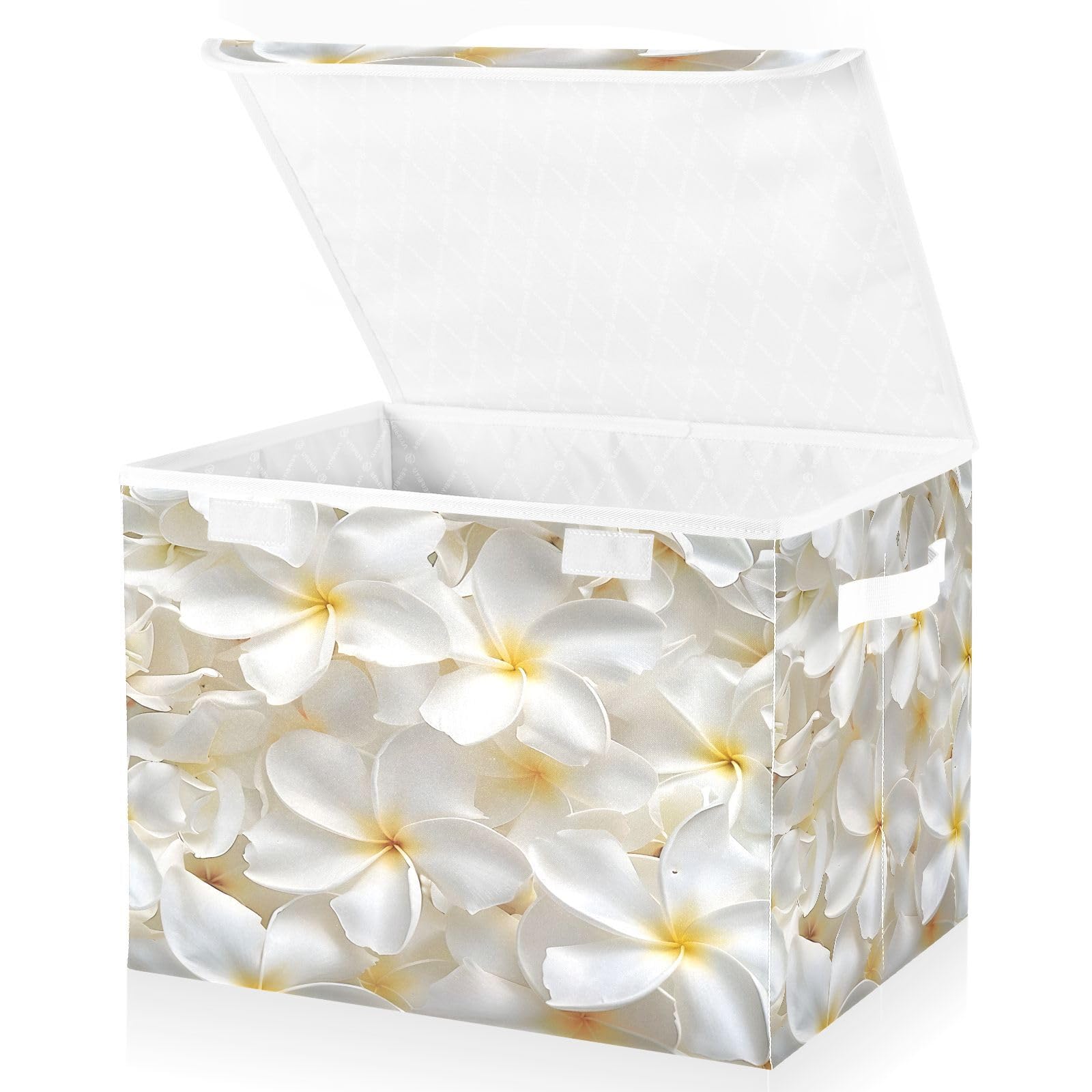 Beautiful Jasmine Petals Fabric Foldable Storage Bins with Lids - Collapsible Organizer Containers for Home, Bedroom, Closet & Office | Perfect for Clothes, Toys & Home Organization