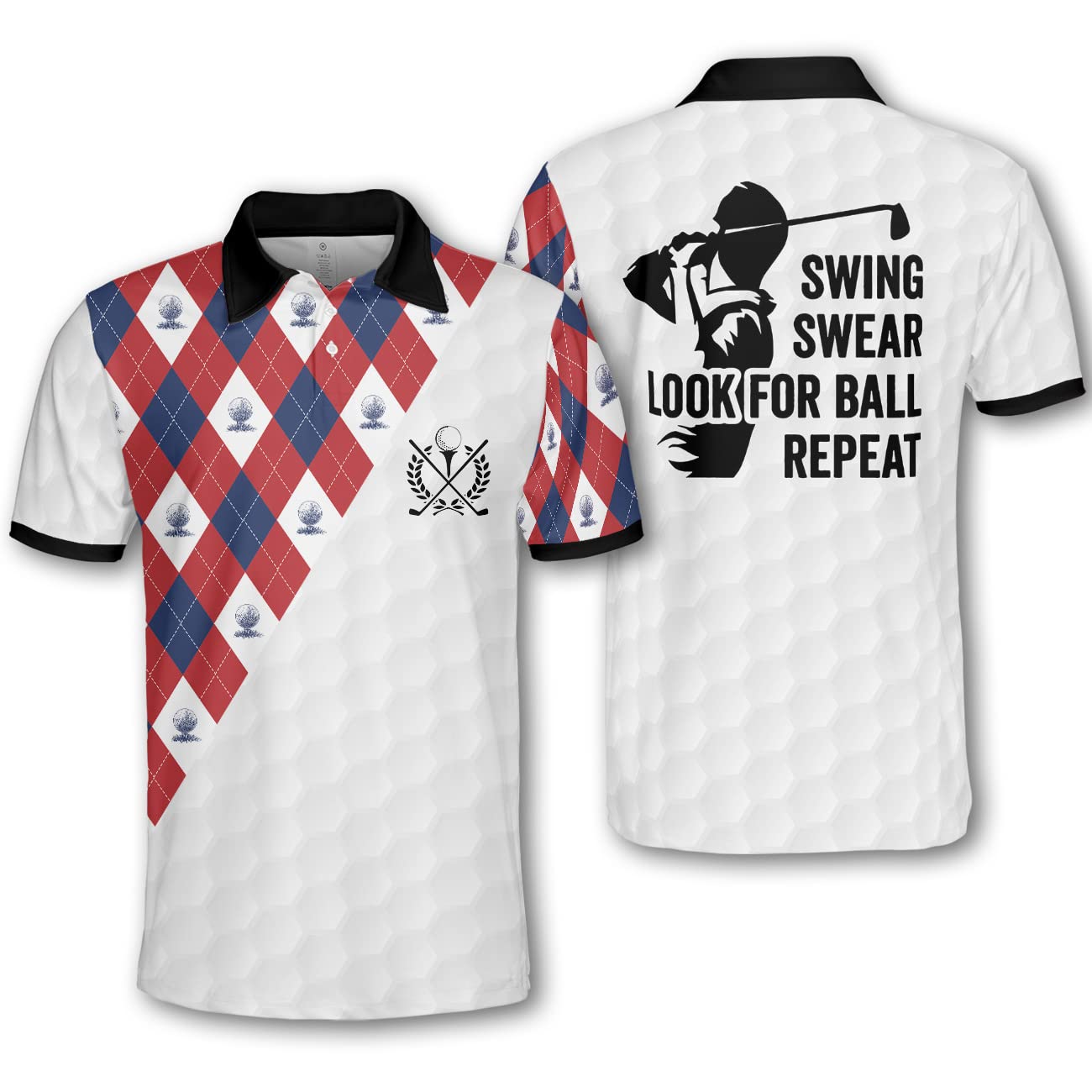 Pologen Men's Argyle Golf Shirt - Moisture Wicking Dry Fit Polo for Golfers - Funny & Crazy Golf Apparel for Men - Perfect for Golf Tournaments & Casual Wear