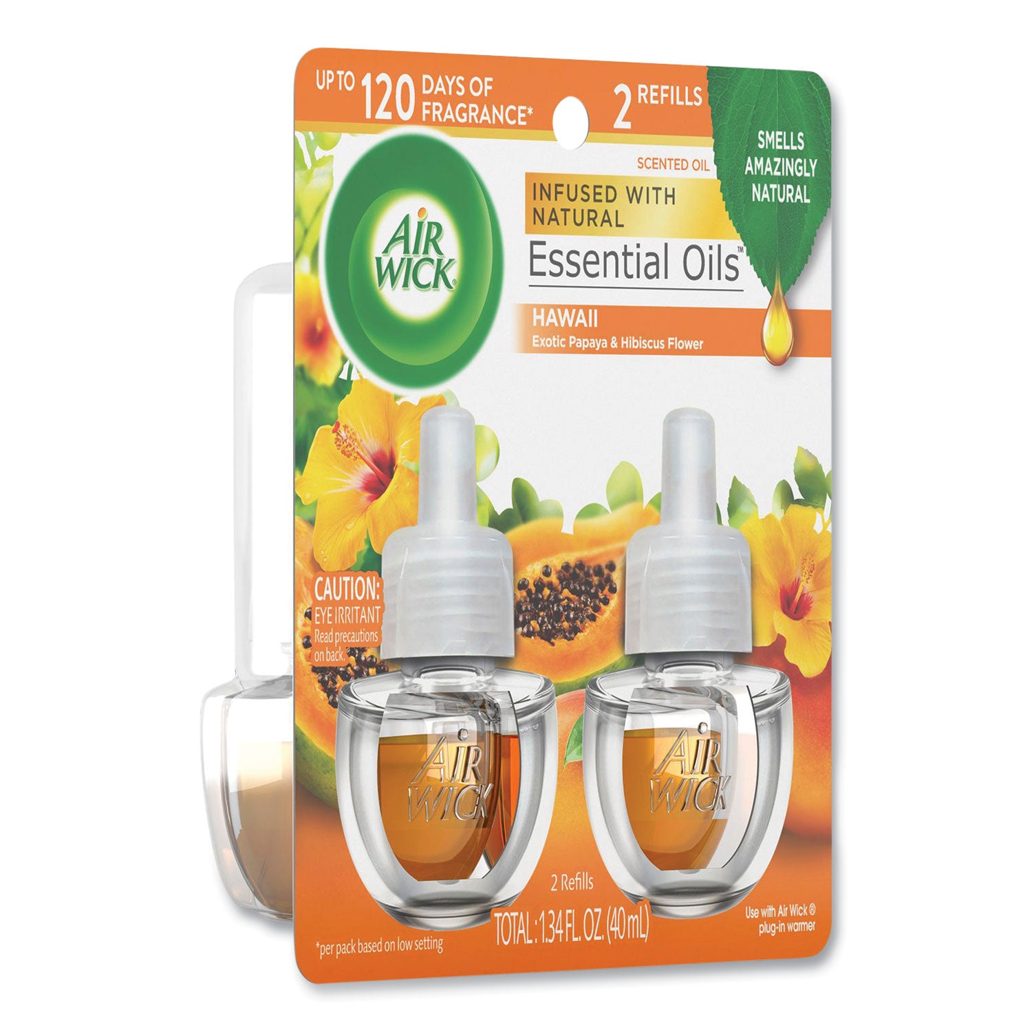 Air Wick Scented Oil Twin Refill - Exotic Papaya & Hibiscus Flower Hawaiian Scent, 0.67 oz (2-Pack, 6 Packs per Carton) | Long-Lasting Fragrance for Home, Office & Bathroom