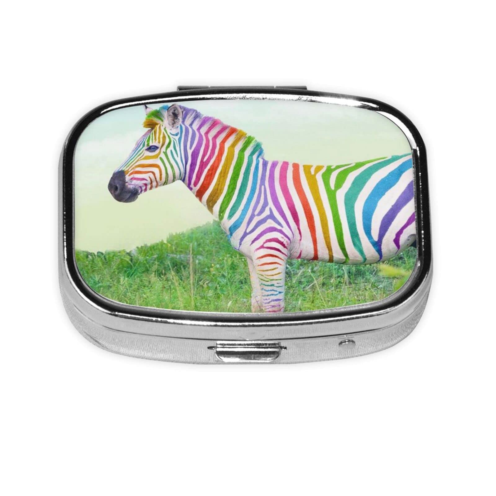 Colorful Zebra Print Square Pill Organizer - 2 Compartment Mini Pill Case for Daily Medication & Travel - Perfect for Vitamins, Supplements, and Small Pills