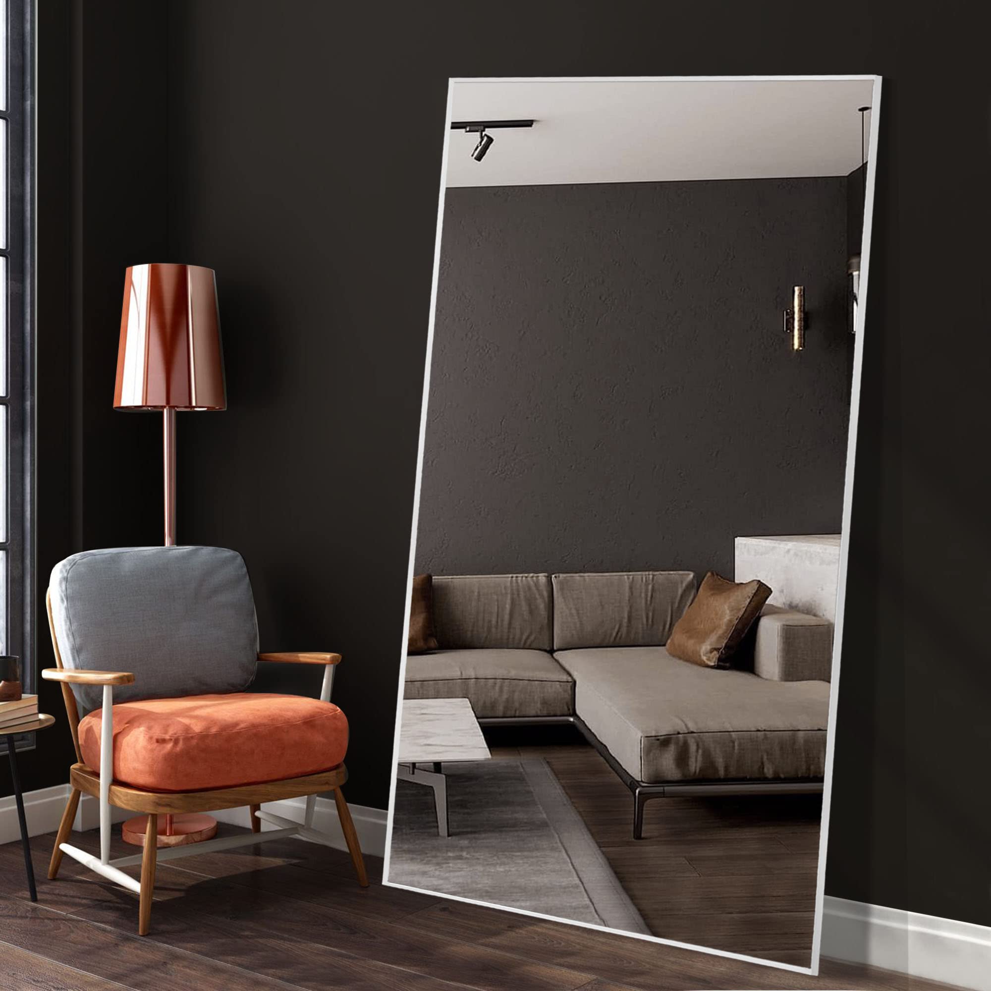 NeuType 71x32 Inch Full Length Mirror - Shatterproof Standing Mirror with Aluminum Frame for Bedroom, Living Room & Dressing Room - Wall Mounted or Freestanding Full Body Mirror (White) - Perfect for Home Decor, Yoga Practice & Outfit Check
