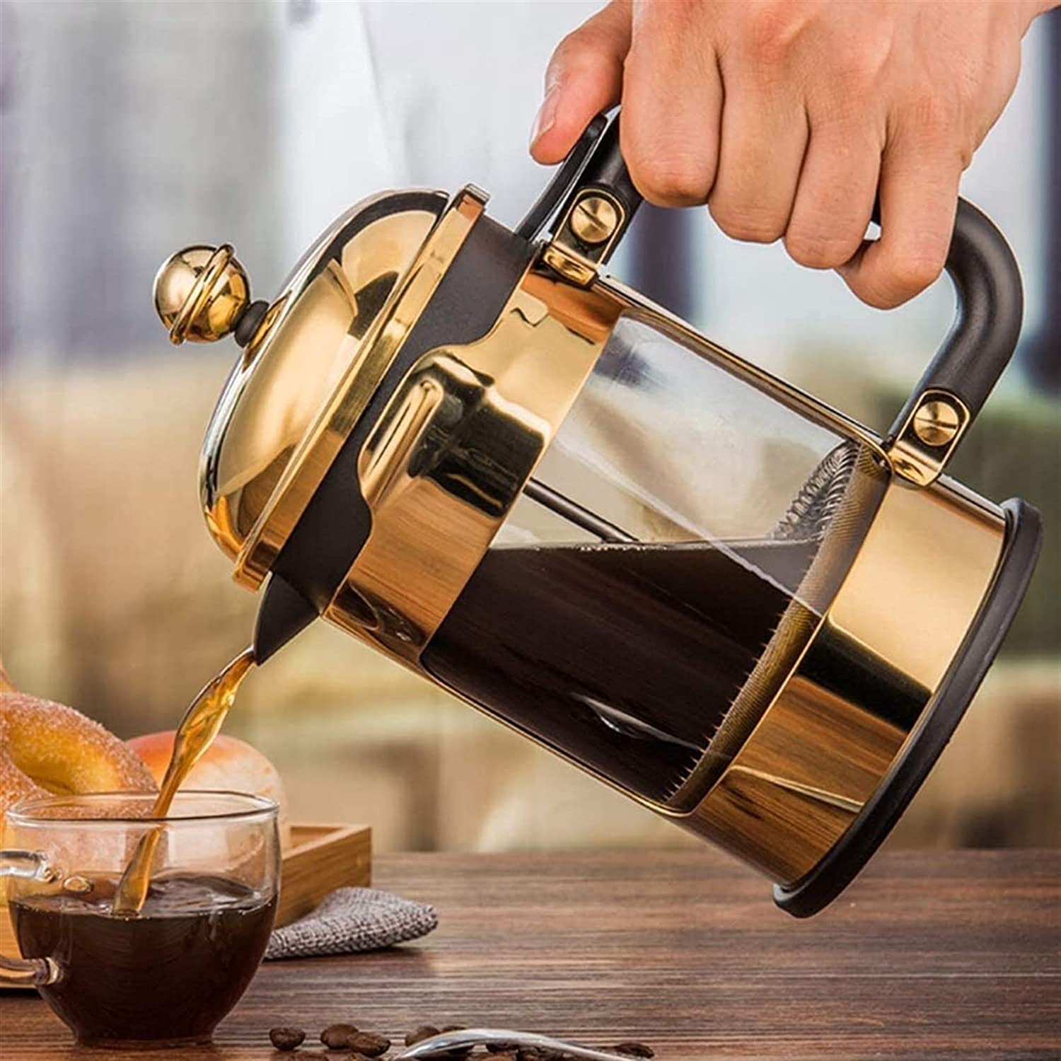 Premium French Press Coffee Maker - 304 Stainless Steel & Borosilicate Glass, BPA-Free, Heat Resistant, Easy to Clean - Perfect for Home, Office & Camping Coffee Brewing