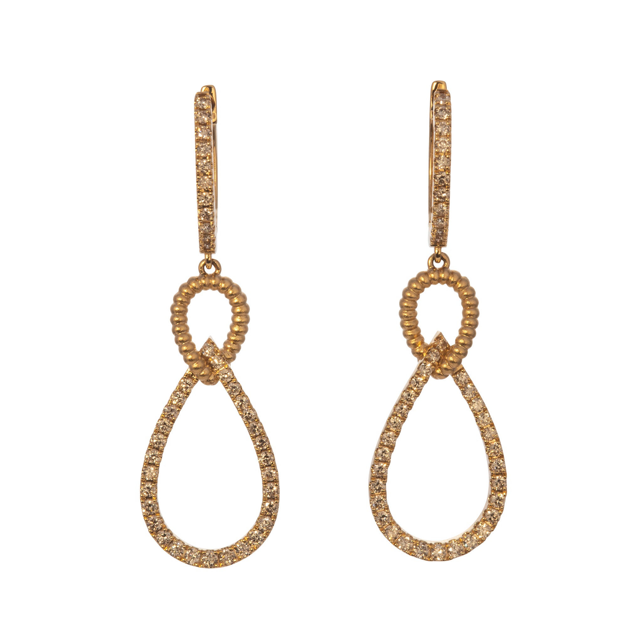 14K Yellow Gold Diamond Pavé Interlocked Pear Drop Earrings for Women - Elegant Dangle Earrings for Parties, Weddings & Special Occasions
