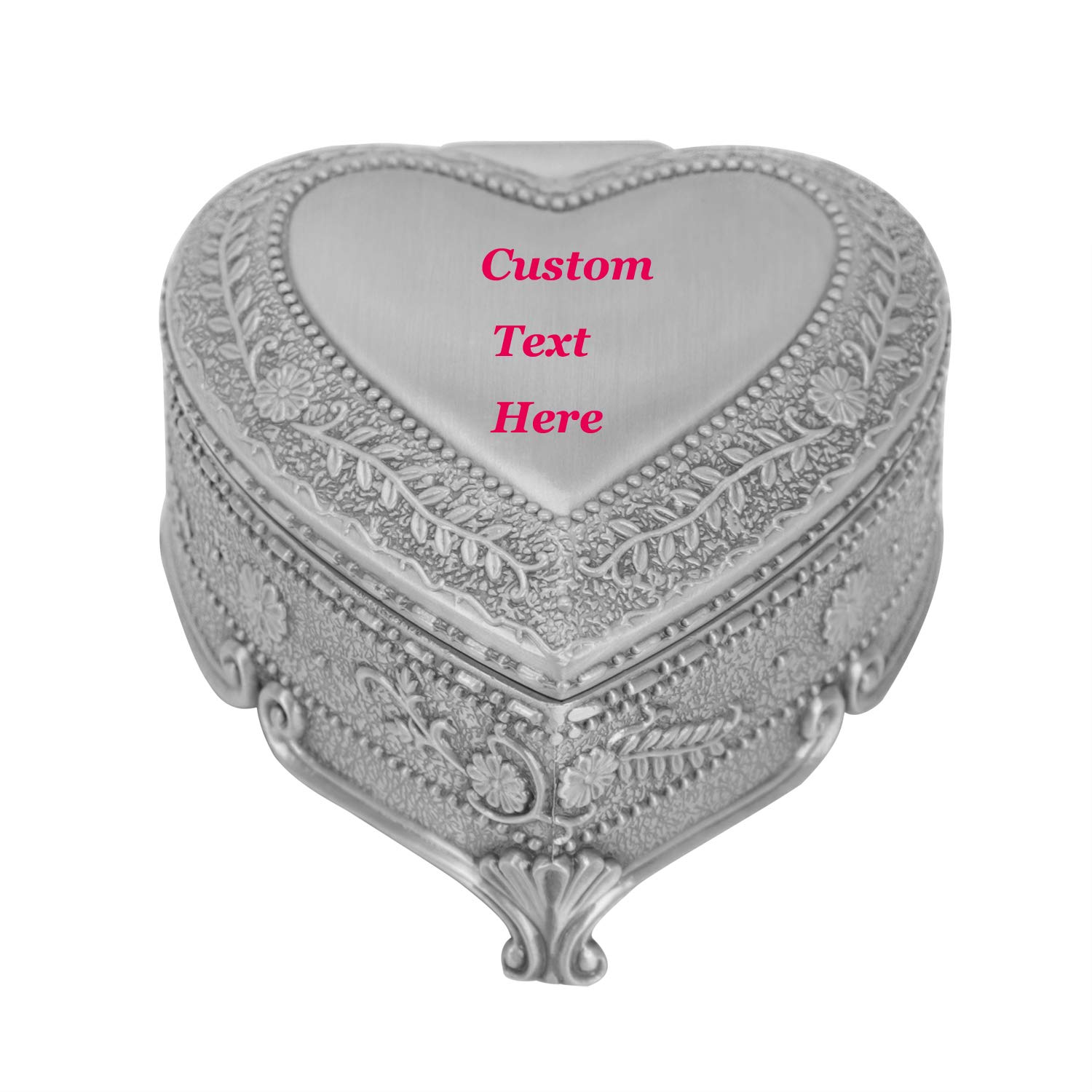 Personalized Engravable Heart-Shaped Jewelry Box - Vintage Silver Jewelry Organizer for Rings, Earrings & Necklaces - Custom Keepsake Gift Box for Women & Girls - Perfect for Valentine's Day, Anniversary & Bridal Jewelry Storage