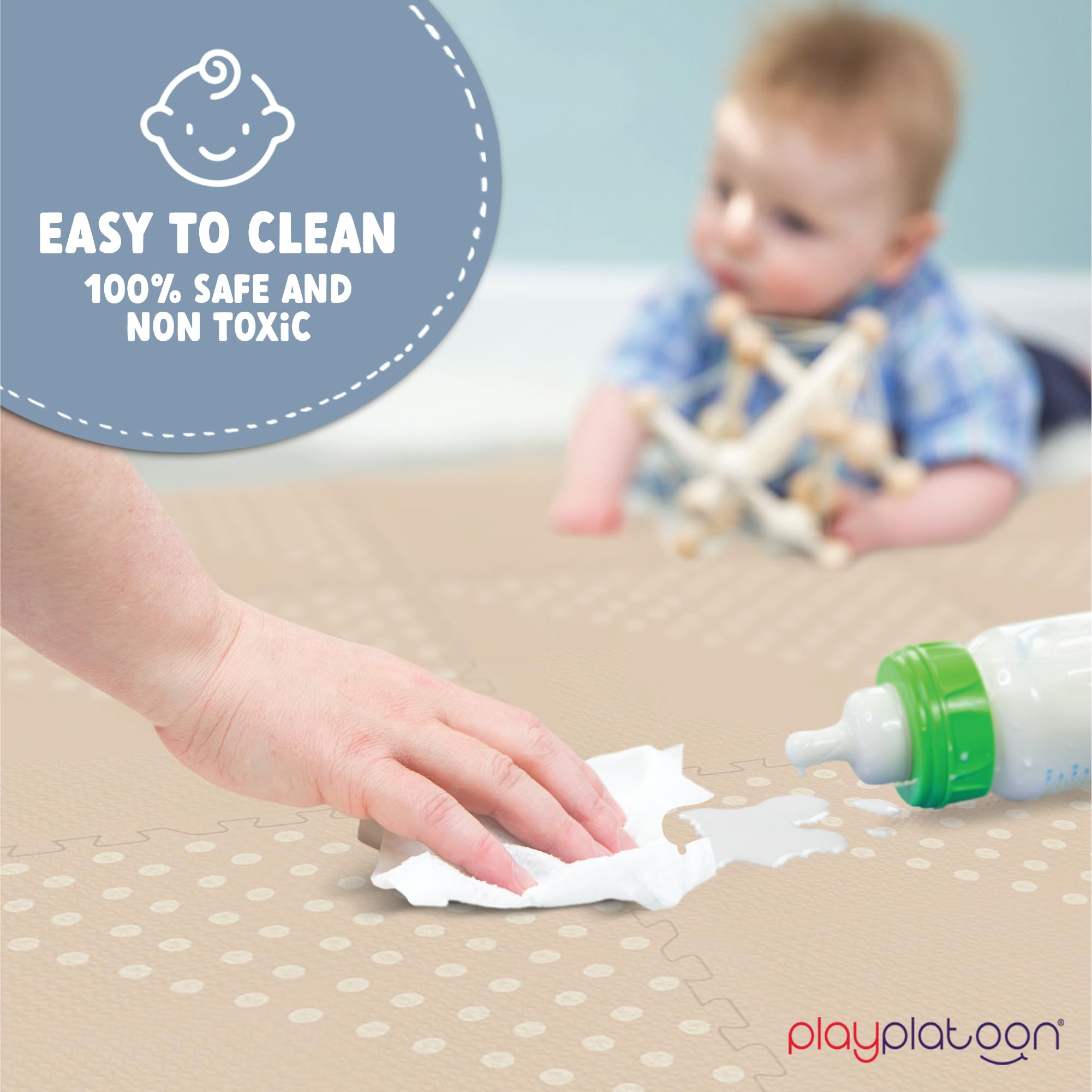 Play Platoon Large 9-Piece Baby Play Mat - 72 x 72 Inch Extra-Thick Interlocking Foam Floor Tiles (24 x 24 Inch Each) - Soft Puzzle Mats for Playroom & Nursery - Neutral Kids Playmat Rug with Triangle Design - Perfect for Crawling, Learning & Safe Playtime