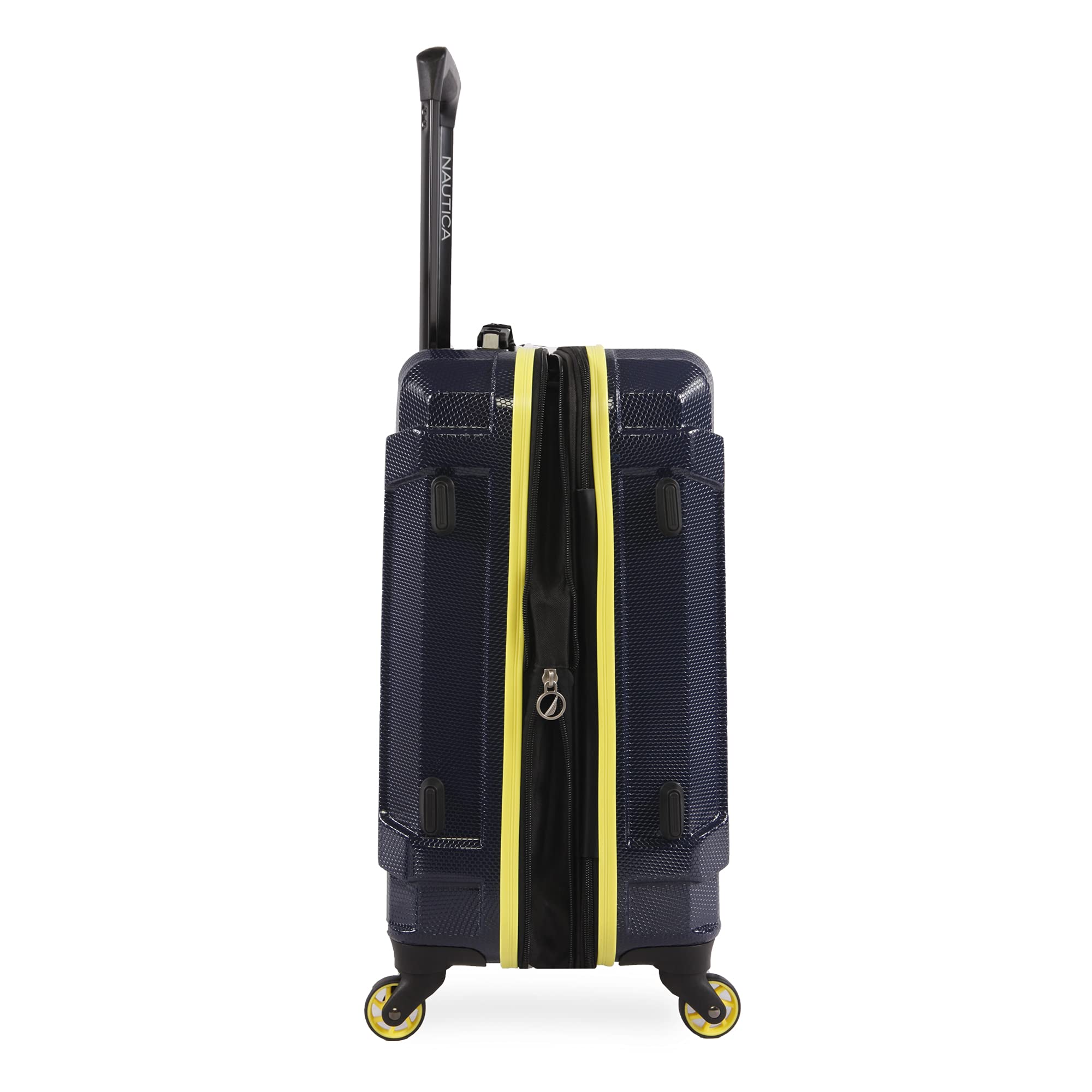 Nautica Maker Hardside Spinner Luggage 21-Inch Carry On - Lightweight Durable Suitcase with 360° Wheels, Navy/Yellow Design - Perfect for Business Travel & Weekend Getaways
