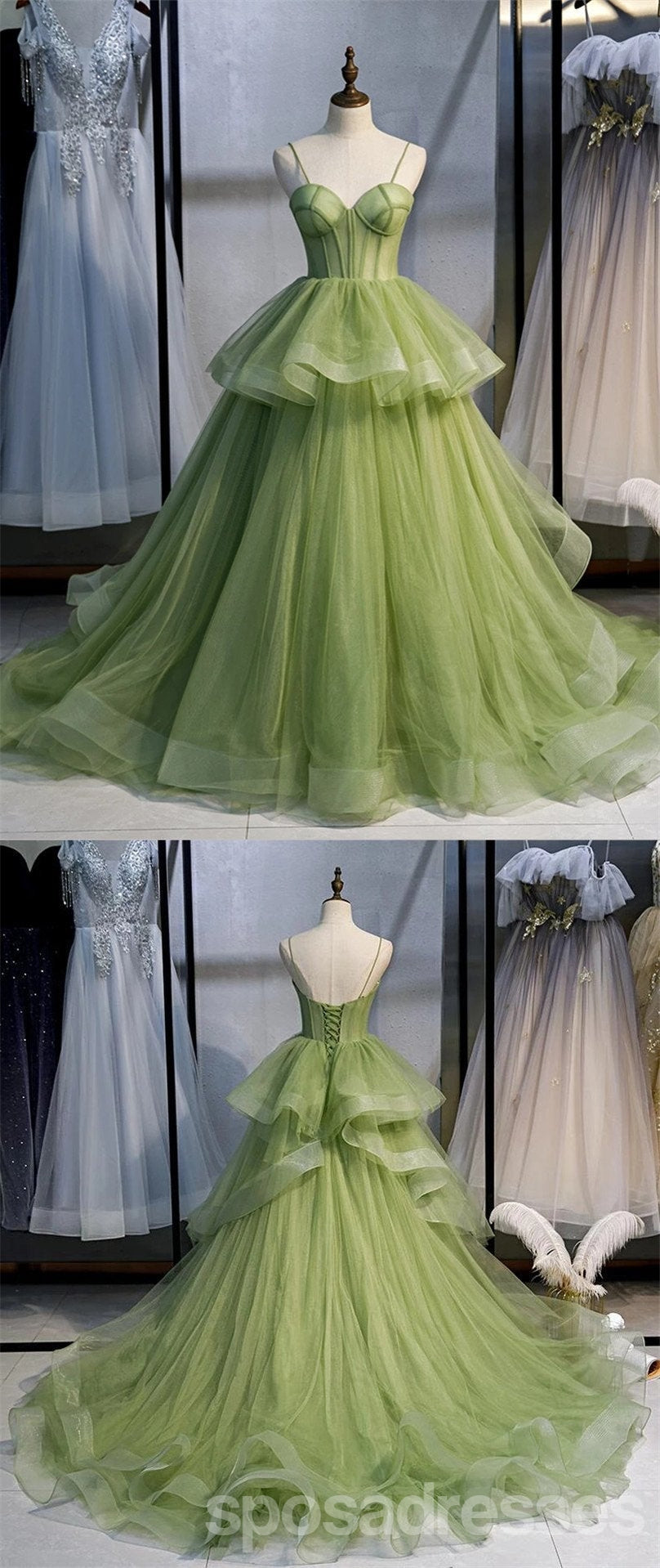 Elegant Green A-Line Spaghetti Strap Long Prom Dress for Women - Perfect for Homecoming, Ballroom Dance & Formal Events