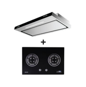 Ellane EH 2990 90cm Stainless Steel Slimline Range Hood & WG 2SV 80cm 2-Burner Glass Gas Cooktop - Modern Kitchen Ventilation & Cooking Solution for Home Chefs