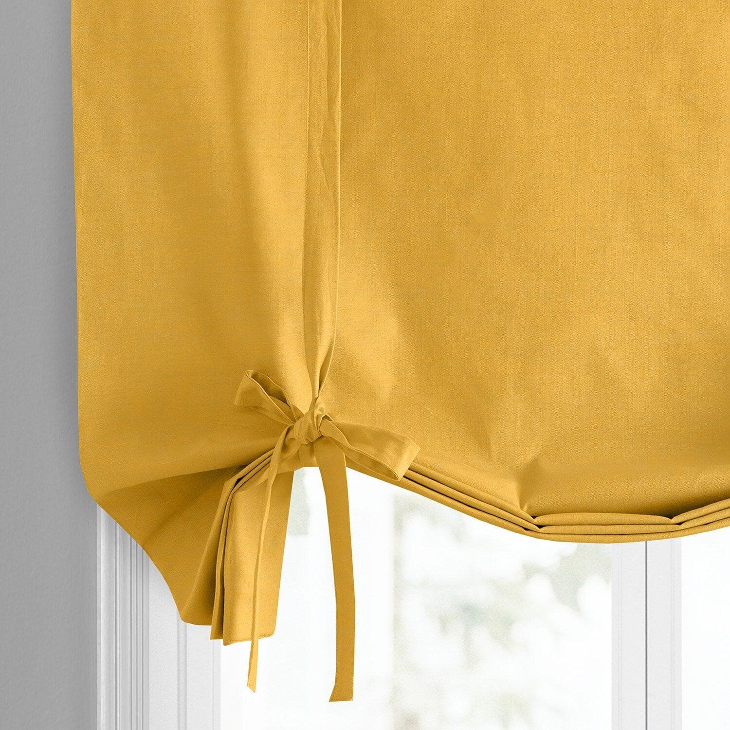 Ochre Dune Textured Solid Cotton Blackout Window Shade - Room Darkening Tie-Up Curtain for Bedroom, Living Room & Nursery