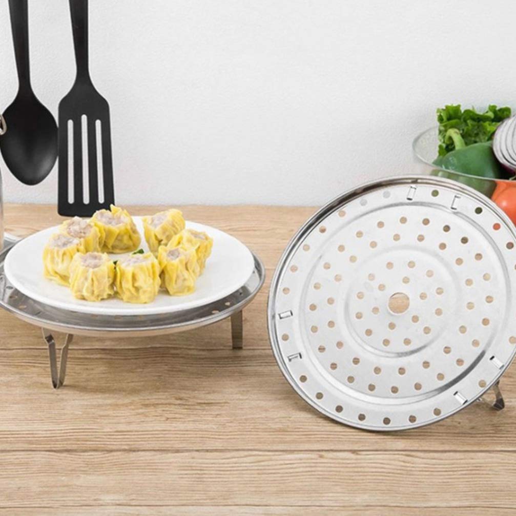Stainless Steel Steamer Basket Set - 2-Piece Metal Steam Rack for Vegetables, Tamales & Food - Round Roasting Rack & Steam Plate - Perfect for Cooking, Canning & Meal Prep - Durable Kitchen Accessories