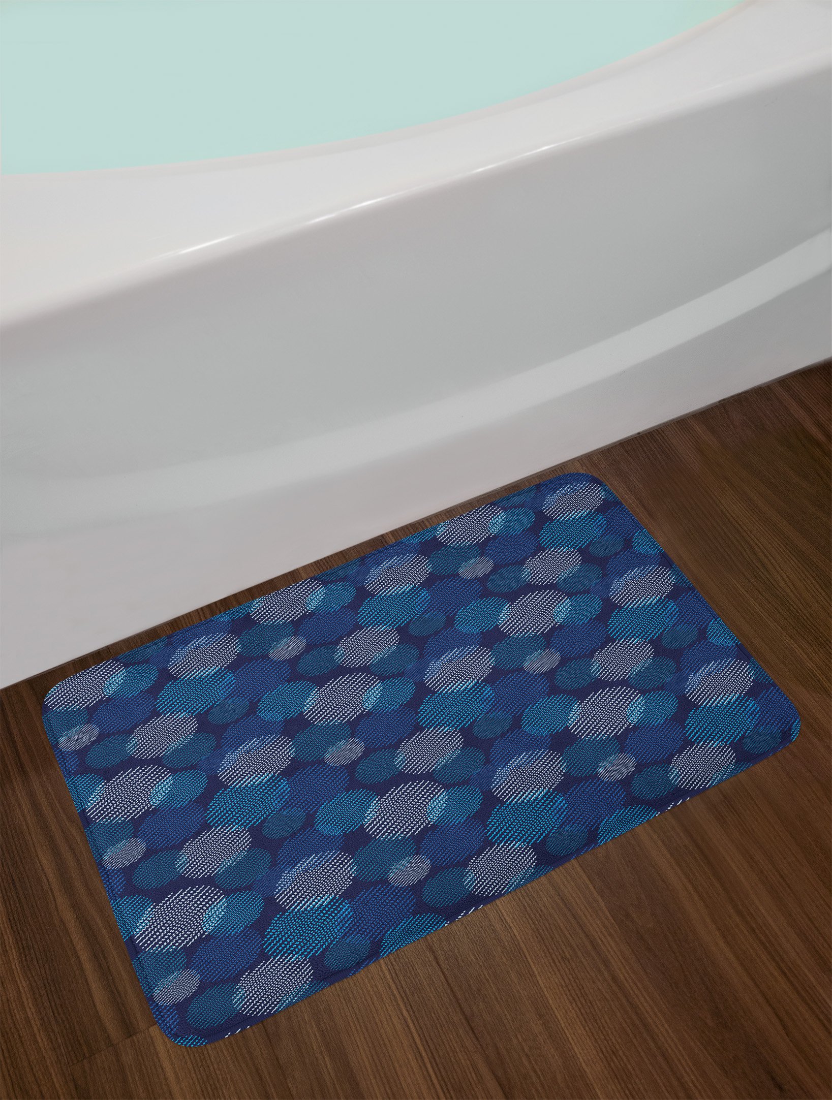 Ambesonne Abstract Non-Slip Bath Mat - Modern Polka Dot Design with Navy Blue & Pale Blue Circles - Soft Plush Bathroom Rug 30