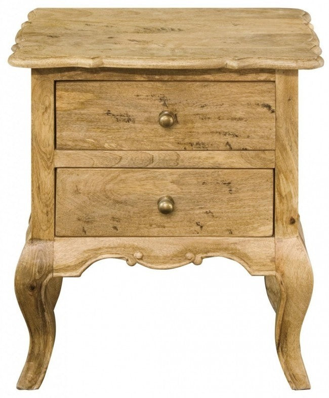 French Colonial Style 2-Drawer Nightstand - Honey Brown Wood Bedside Table for Bedroom, Living Room & Guest Room Decor