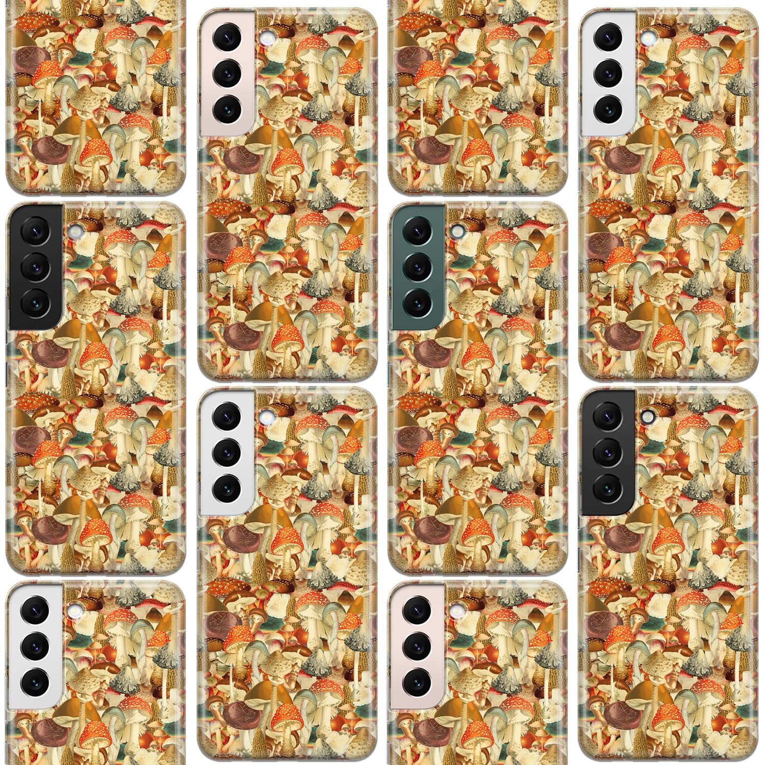 Premium Clear Phone Case for Samsung Galaxy S24/S23 Ultra/S22+/S21 FE 5G/S20/Note 20/10 - Vintage Botanical Mushroom Print with Amanita Fungi Design | Lightweight Protective Cover for Everyday Use & Nature Lovers
