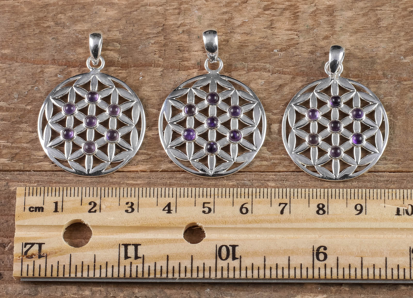 Amethyst Crystal Pendant Necklace - Flower of Life Sacred Geometry Jewelry, Healing Stones for Meditation & Energy Balance | Spiritual Gift for Women & Men