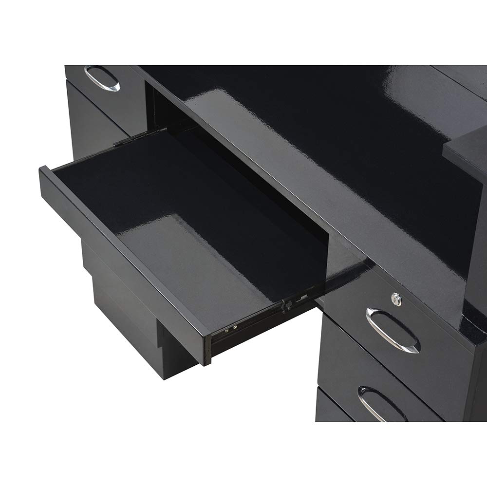 DIR LED Illuminated Reception Desk - Modern Langara Design in Meteor Black with Sparkles | Elegant Front Office Counter for Hotels, Corporate Lobbies & Luxury Waiting Areas