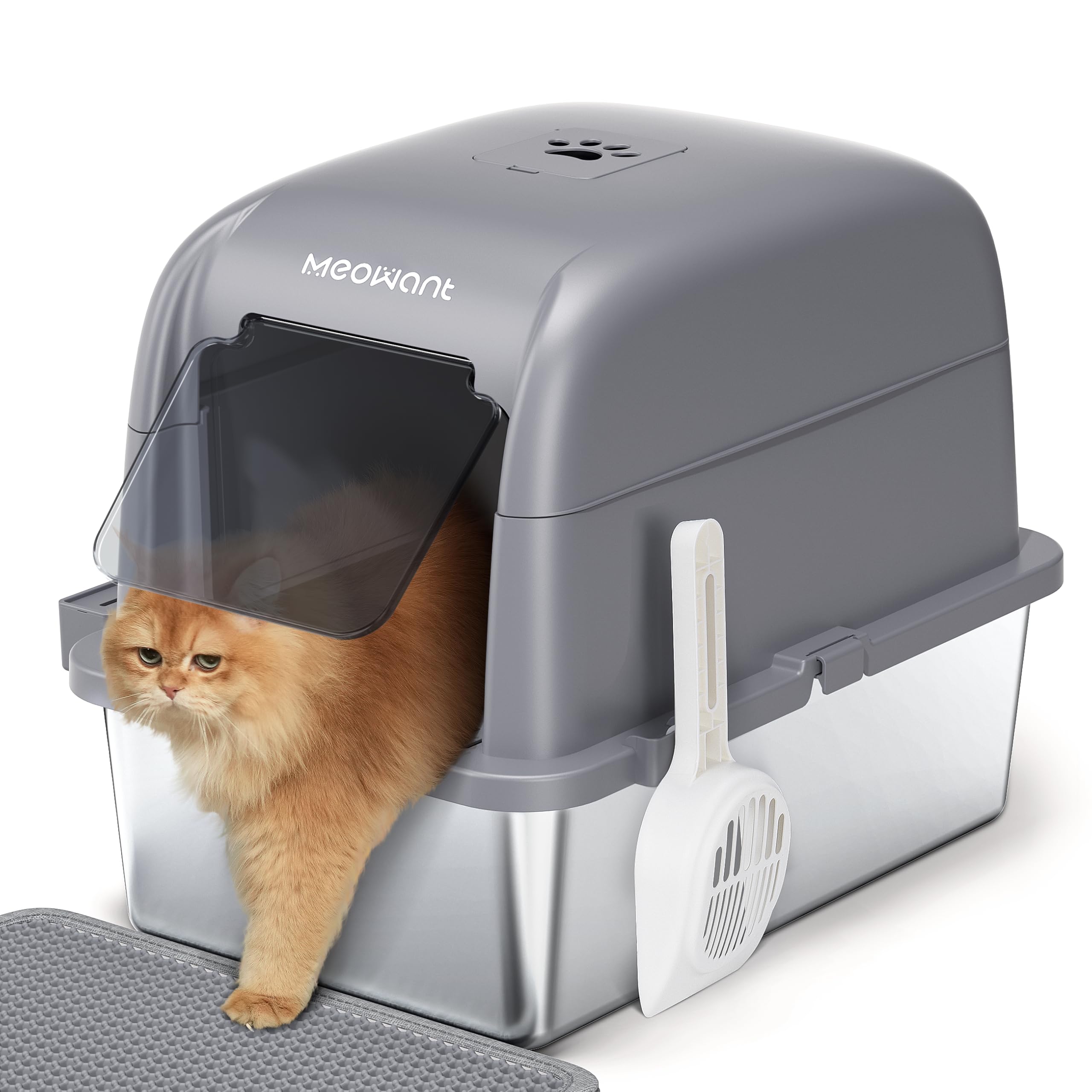Premium Stainless Steel Cat Litter Box with Lid - XXL Enclosed Litter Pan for Large Cats, Odor-Proof & Non-Stick Surface, Easy Clean Detachable Design (Grey) - Perfect for Small Spaces & Multi-Cat Homes
