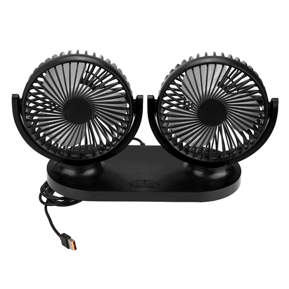 Acouto 12V USB Car Fan - Dual Head Portable Air Conditioner & Auto Cooler for Vehicle Ventilation (Black) | Perfect for Summer Road Trips & Hot Weather Commuting