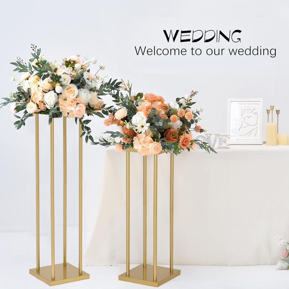 Vincidern 4-Piece Gold Flower Stand Centerpieces for Wedding Table Decorations - 31.5 Inch Tall Metal Floral Display Stand for Weddings, Events & Parties - Perfect for Aisle Decor, Reception Tables and Special Occasion Centerpieces