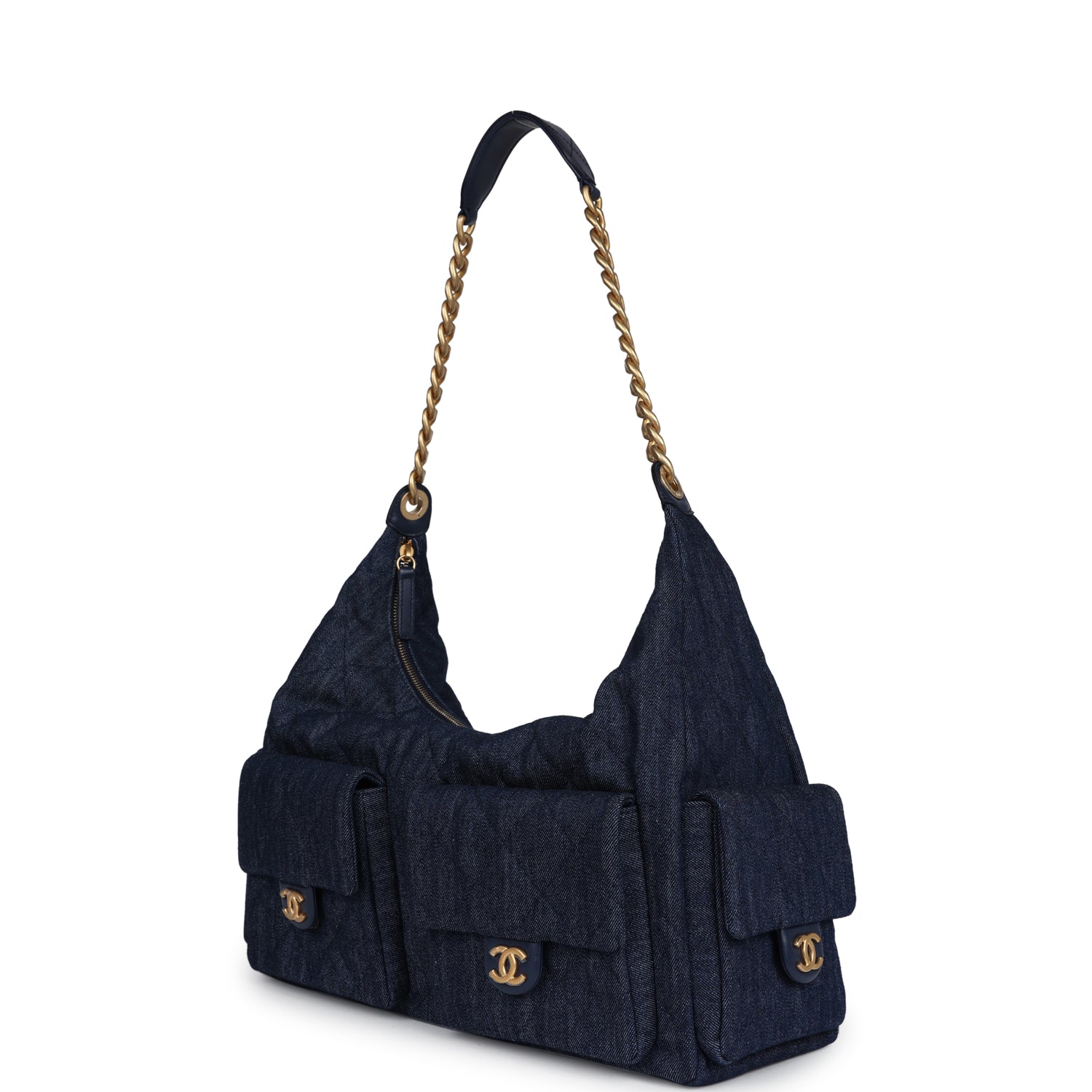 Chanel Maxi Cargo Hobo Bag in Dark Blue Washed Denim with Brushed Gold Hardware - Luxury Shoulder Bag for Women, Perfect for Travel, Shopping & Everyday Use