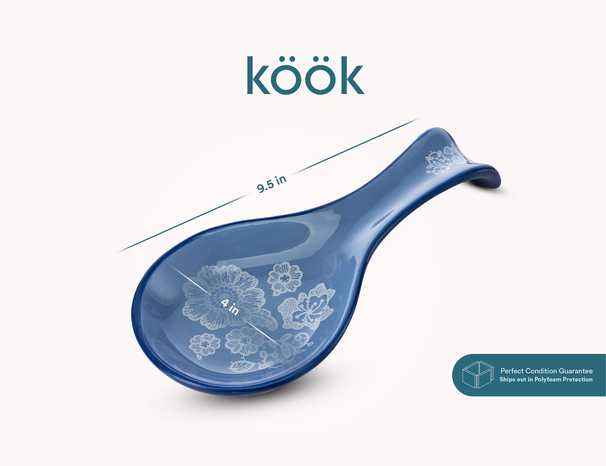 Kook Ceramic Spoon Rest Set of 2 - Floral Stovetop Utensil Holder for Kitchen & Coffee Bar, Farmhouse Decor, Dishwasher Safe - Perfect for Cooking, Serving & Home Decor