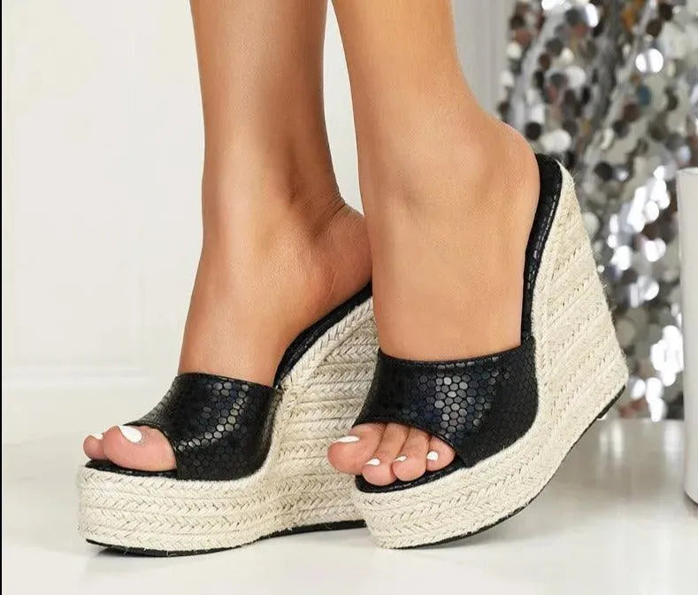 Women's Slip-On High Heel Wedge Sandals - Comfortable Summer Dress Shoes for Beach, Party & Wedding Occasions