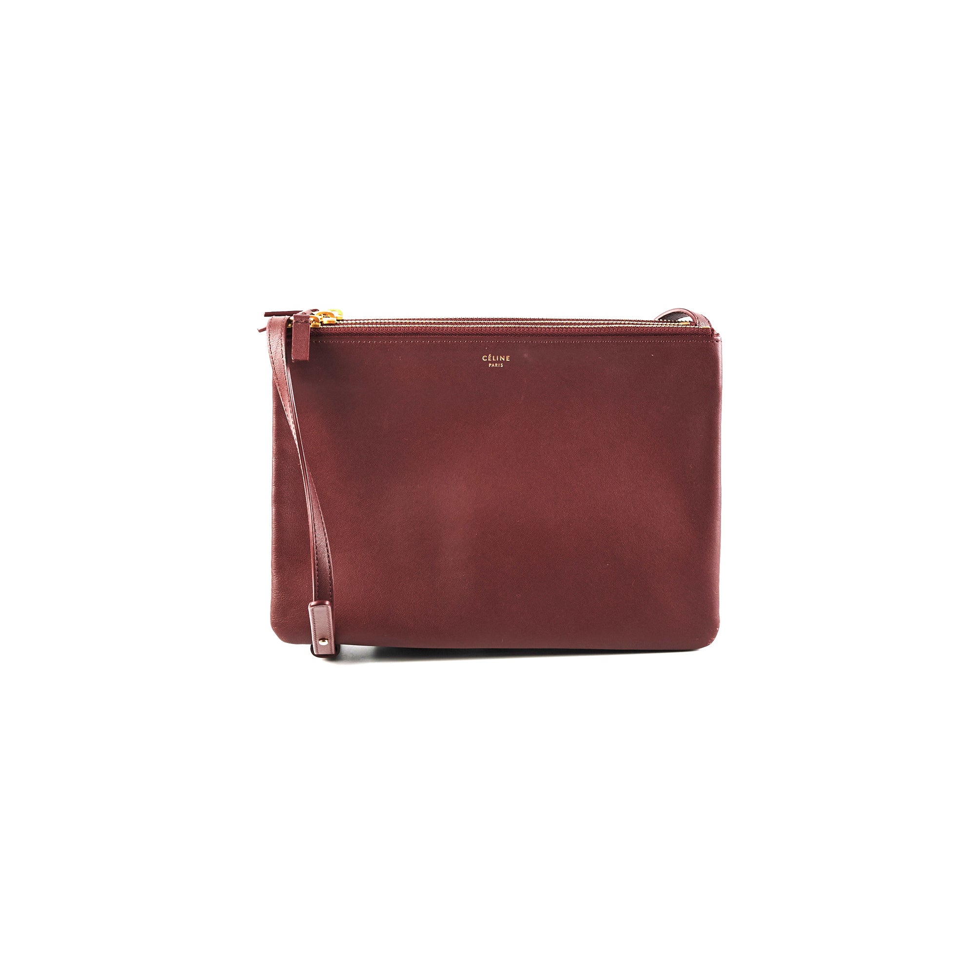 Celine Trio Burgundy Leather Crossbody Bag for Women - Stylish & Compact Everyday Purse for Work, Travel & Shopping