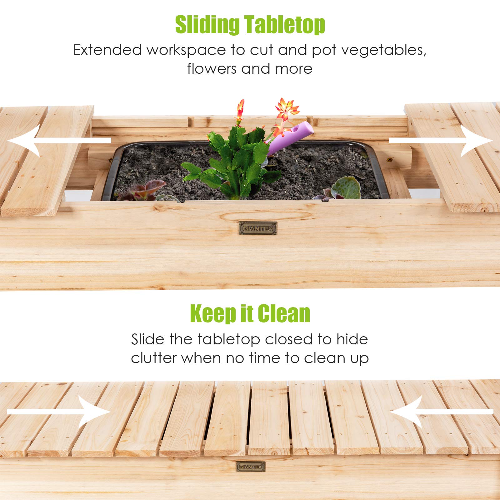 **Heavy Duty Potting Bench with Sliding Tabletop & Removable Sink - Wooden Garden Workstation with Storage Shelves - Perfect for Planting, Gardening, Backyard, Patio & Balcony Use**