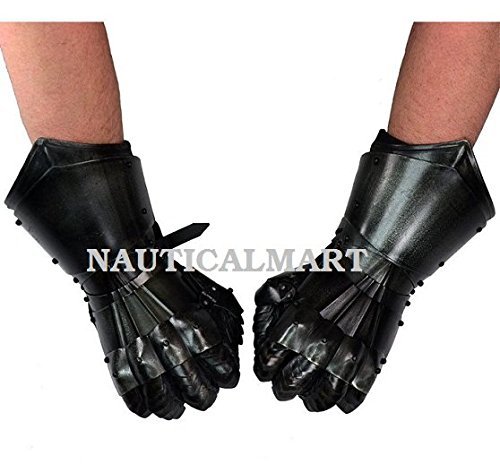 Medieval Black Gauntlets - Authentic Knight Hand Armor for LARP, Cosplay & Renaissance Fairs | Durable Metal Gloves for Historical Reenactment & Costume Events