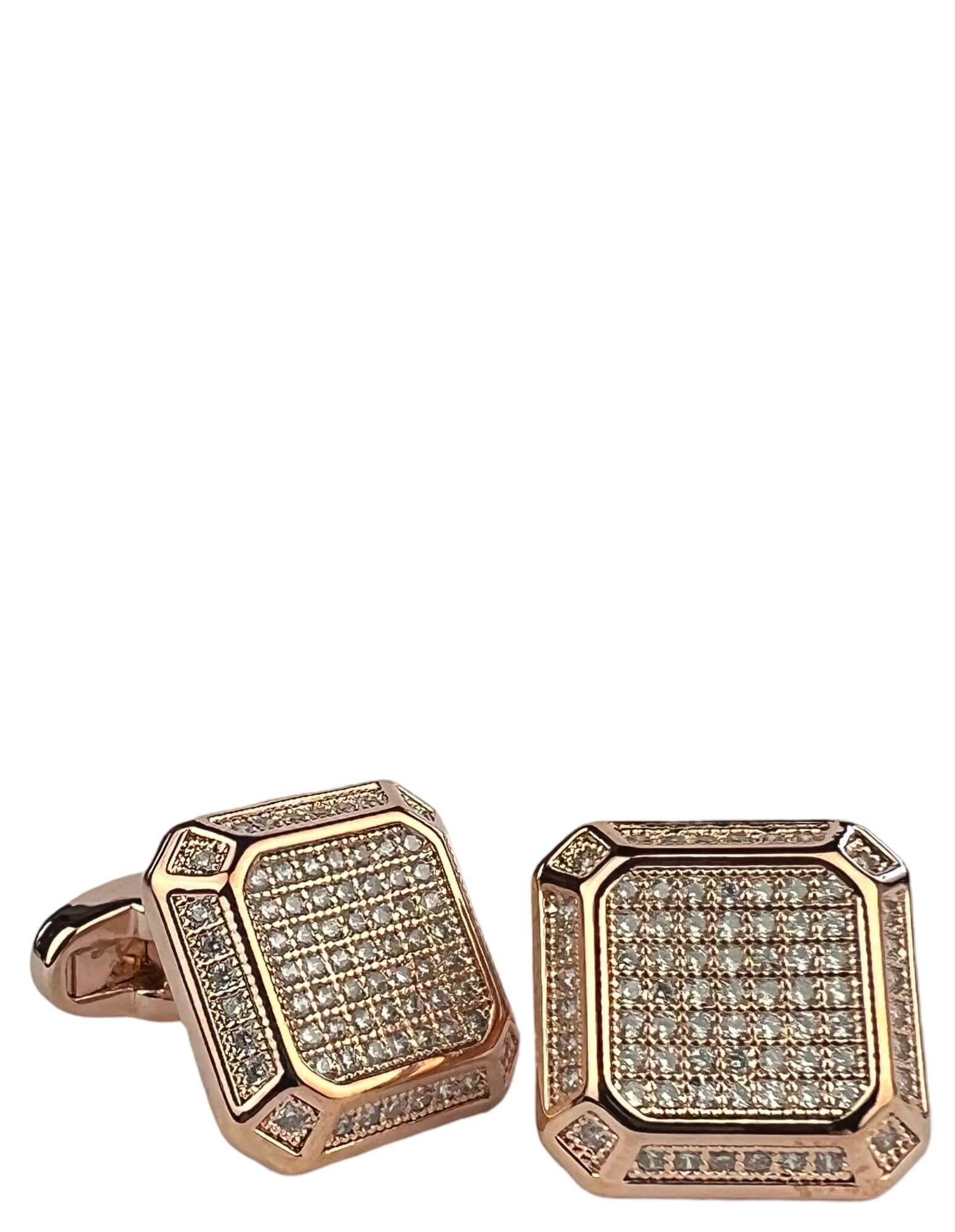 DÉCLIC Diamond Boss Cut Cufflinks in Rose Gold - Elegant Men's Dress Accessories for Weddings, Business Meetings & Formal Events