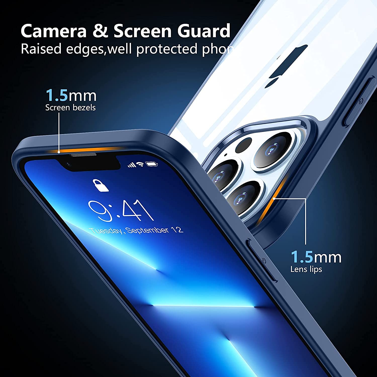 SPIDERCASE Crystal Clear iPhone 13 Pro Max Case - Slim Thin Protective Phone Cover (Blue/Clear) - Anti-Yellowing, Scratch Resistant - Perfect for Everyday Use, Work & Travel