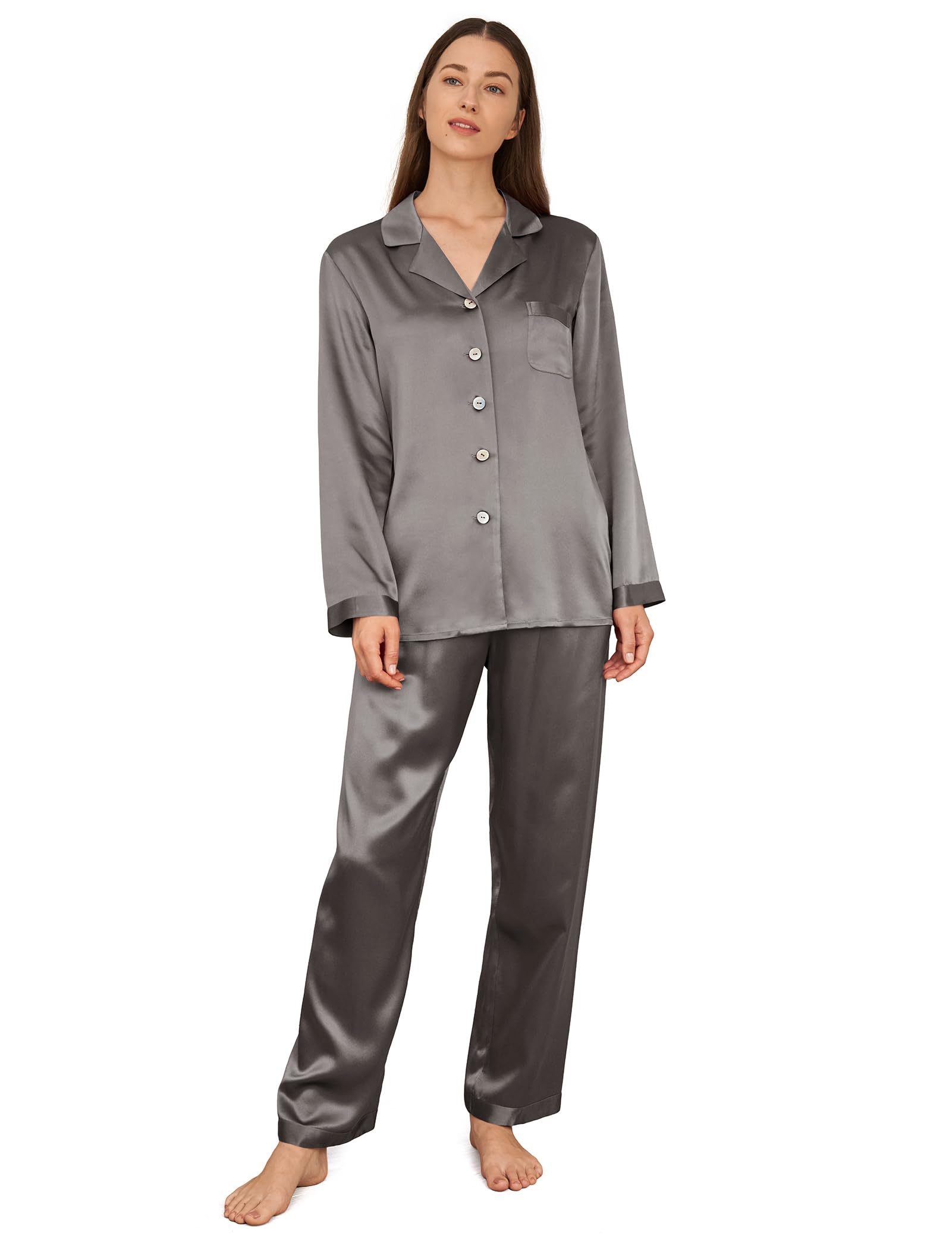 Luxury 100% Mulberry Silk Pajamas for Women - 22 Momme Pure Long Sleeve Full Length Nightwear | Soft & Breathable Sleepwear for Comfortable Nights & Relaxing at Home