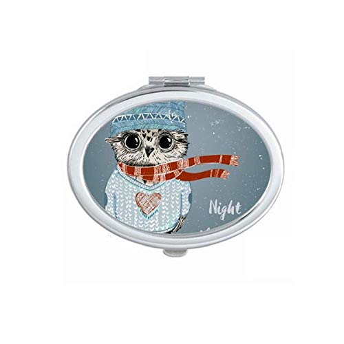 DIYthinker Portable Foldable Double-Sided Makeup Mirror with Lovely Owl Winter Night Sketch Design - Perfect for Travel, Home Vanity & Gift Giving