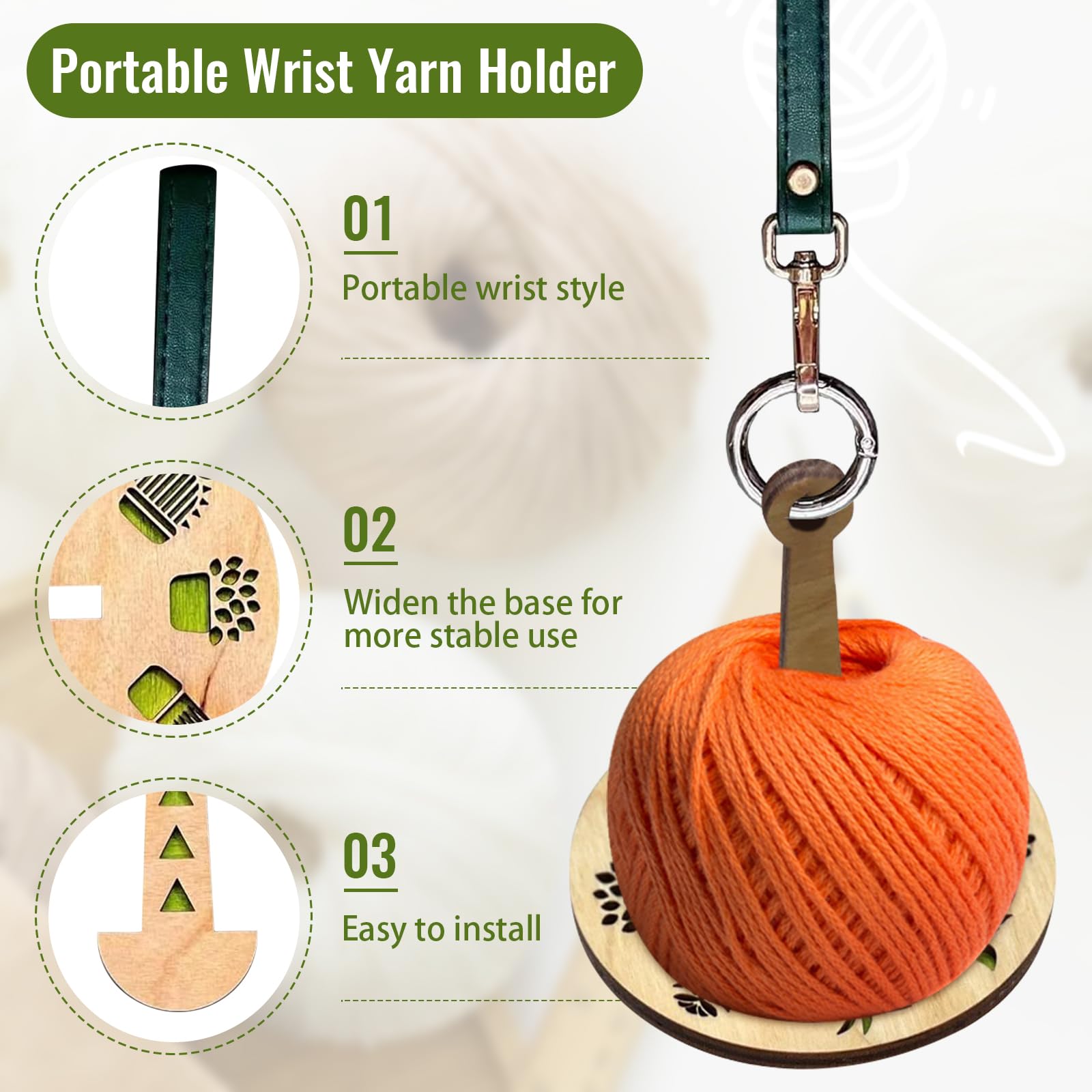 Portable Wrist Yarn Holder for Knitting & Crochet - Magnetic Yarn Spinner with Adjustable Wrist Strap - Mini Yarn Minder for Crafting, DIY Projects & Travel Knitting Accessories