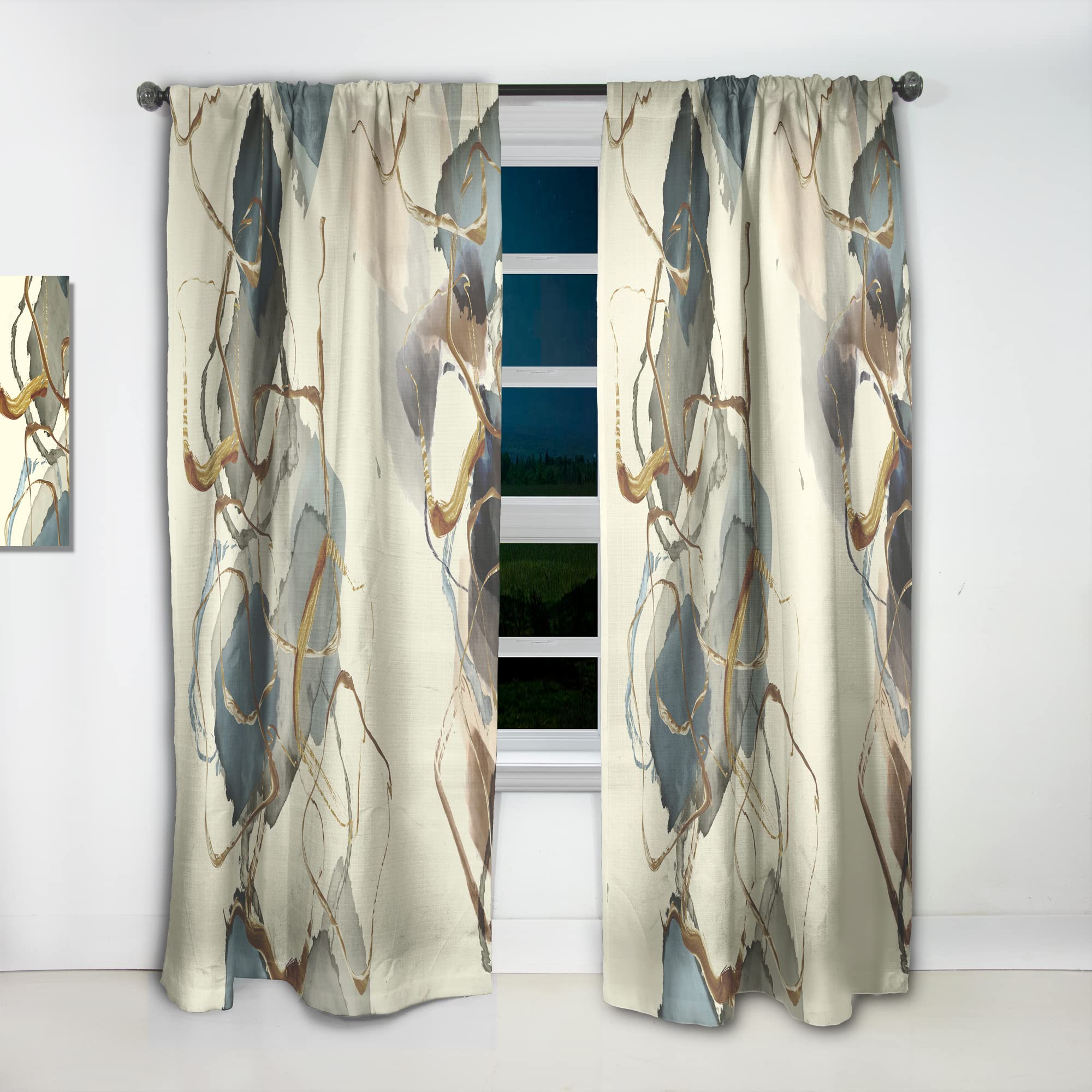 DesignQ Gold Glam Squares VI Thermal Insulated Curtains - Single Panel 52x95 Inches - Elegant Drapes for Bedroom & Living Room - Perfect for Energy Saving & Room Decor