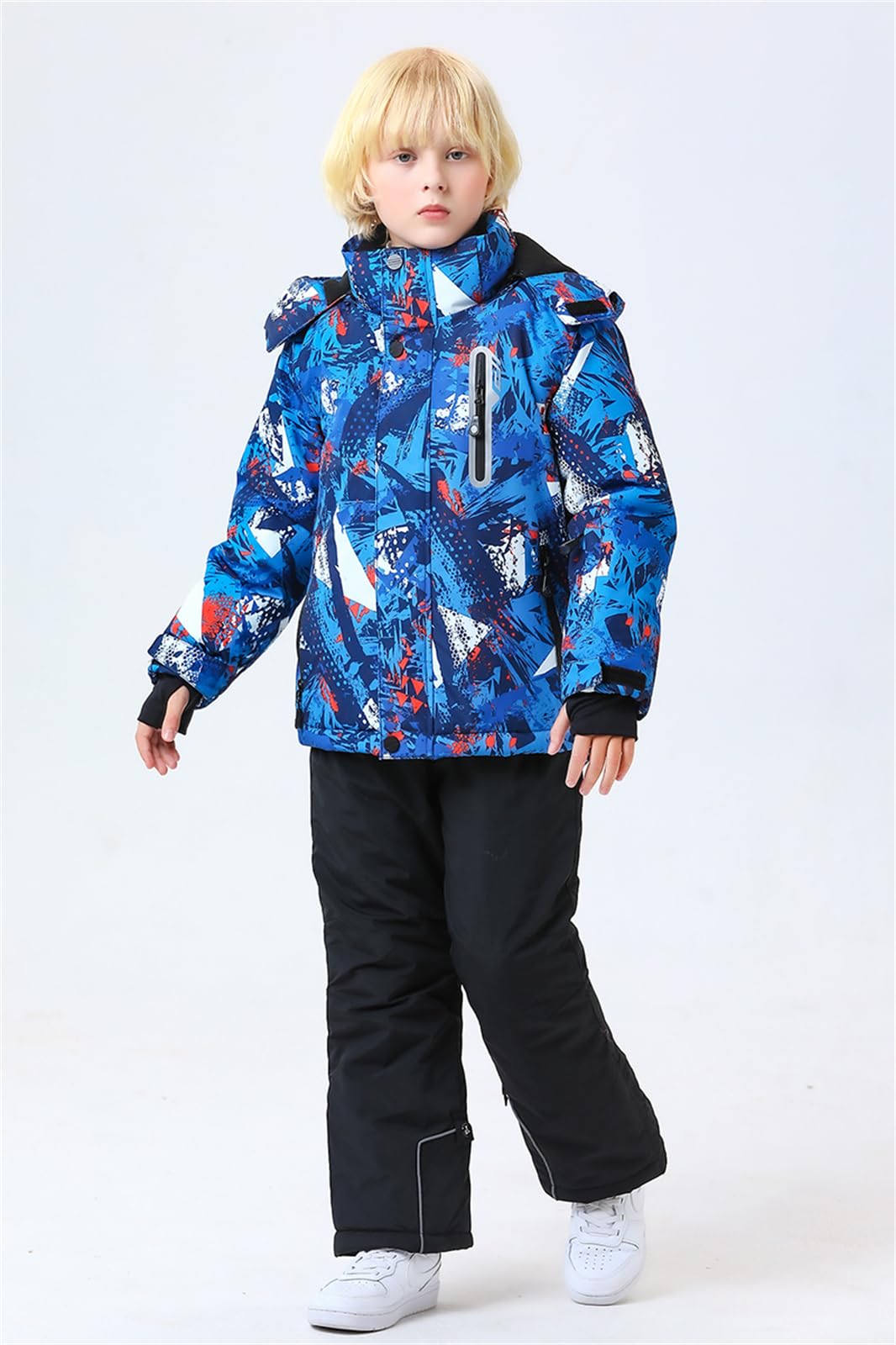 WOWULOVELY Boys' 2-Piece Colorblock Snow Pants & Jacket Set - Waterproof Winter Snowsuit for Skiing, Snowboarding & Outdoor Activities