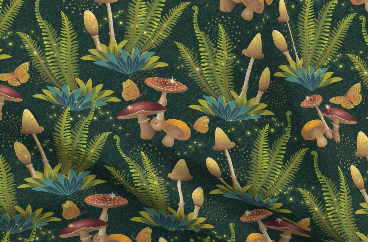 Butterflies Brown Orange Green Forest Foliage Ferns Texture Printed Minky Fabric Fat Quarter - Soft Plush Fabric for Sewing Baby Blankets, Quilt Backing & DIY Crafts - Perfect for Nursery Decor, Home Decor Projects & Gift Making