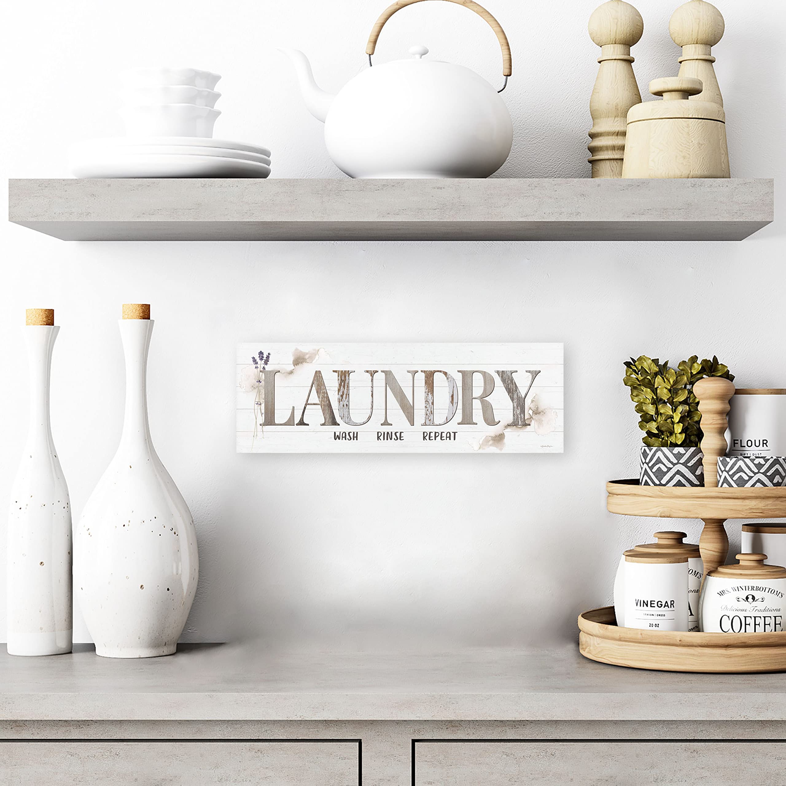 Laundry Wash Rinse Repeat Rustic Wood Wall Sign 10x30 - Farmhouse Home Decor for Laundry Room, Bathroom or Kitchen