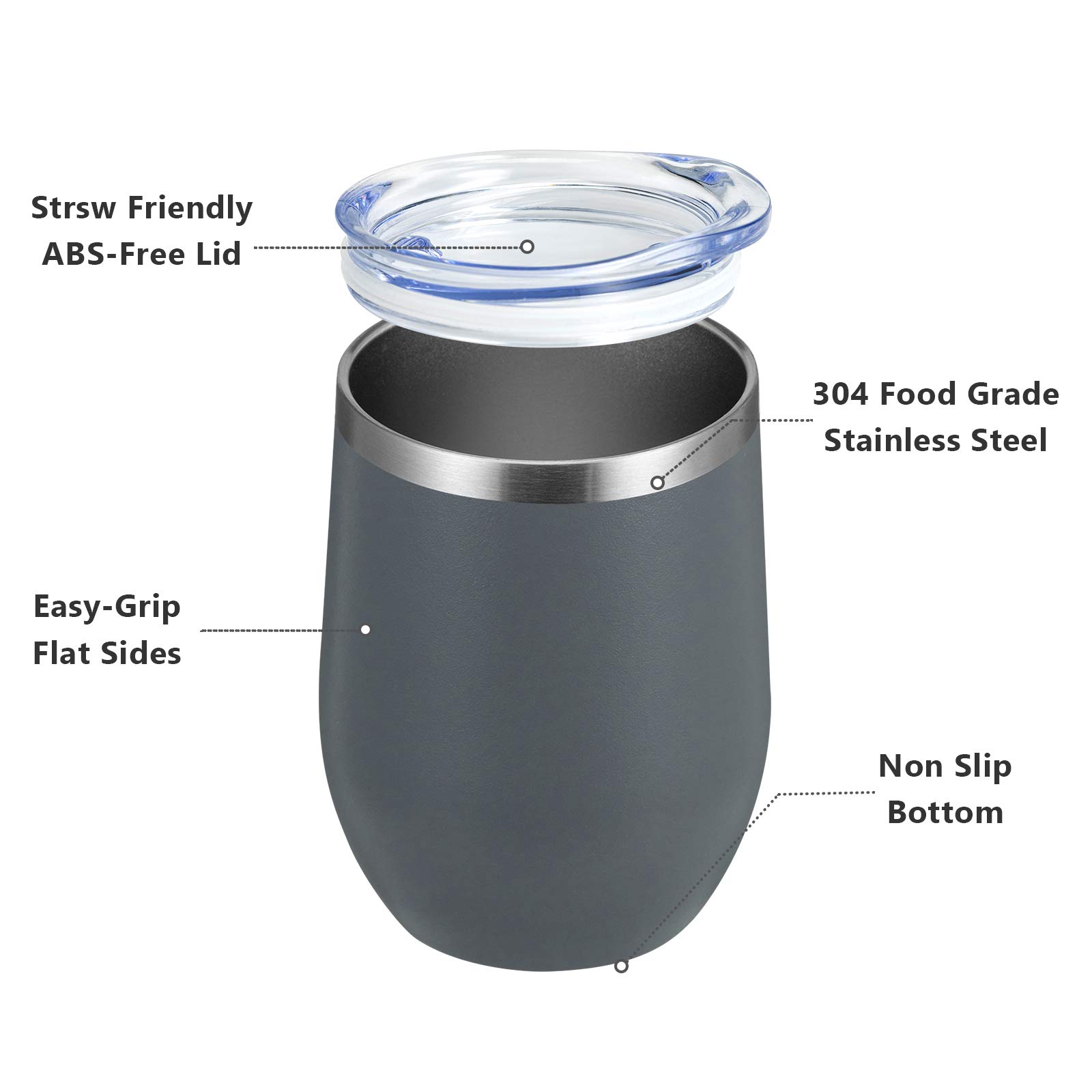 MEWAY 12oz/12 Pack Stainless Steel Wine Tumbler with Lid - Double Wall Vacuum Insulated Travel Mug for Wine, Coffee & Cocktails | Stemless Cups for Home, Office & Outdoor Use | Great Gift Set (Gray, 12-Pack)